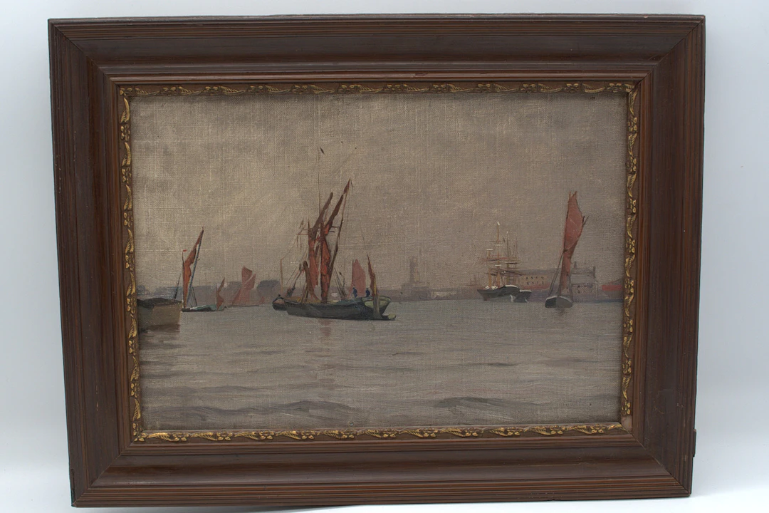 ÖL AUF LEINWAND GEMÄLDE MIT ANSICHT DES HAMBURGER HAMBURG, UM 1900.