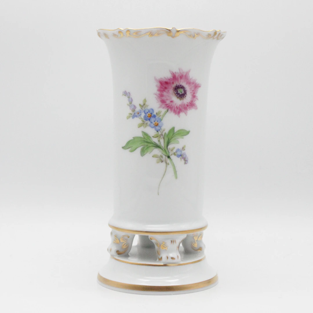 MEISSEN PRUNKVASE BLUMENDEKOR MIT GOLDRAND – 1. WAHL, HÖHE.14,5CM
