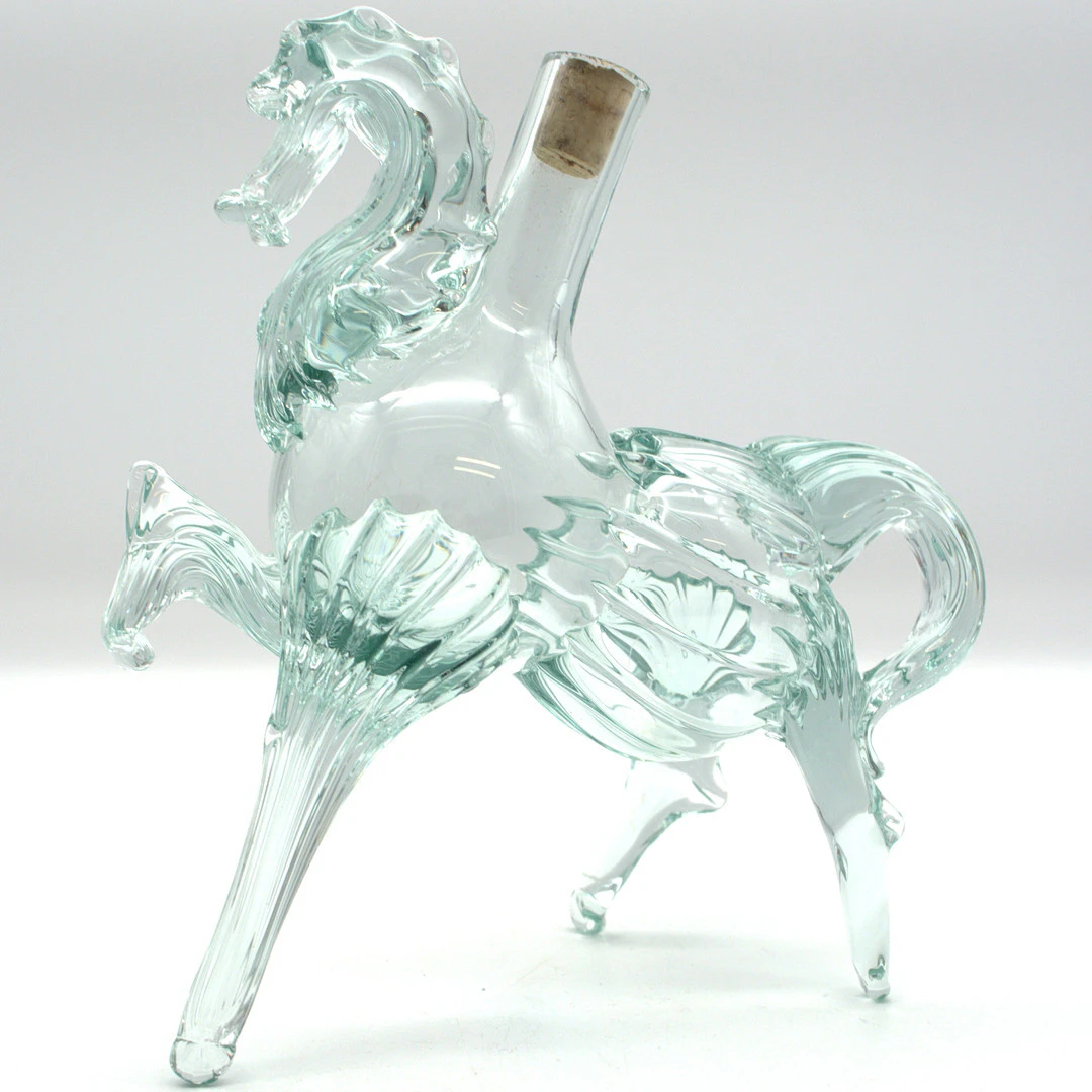 MURANO KUNST GLAS FLASCHE ALS PLASTISCHES PFERD TÜRKIS MIT KORK-STOPFEN