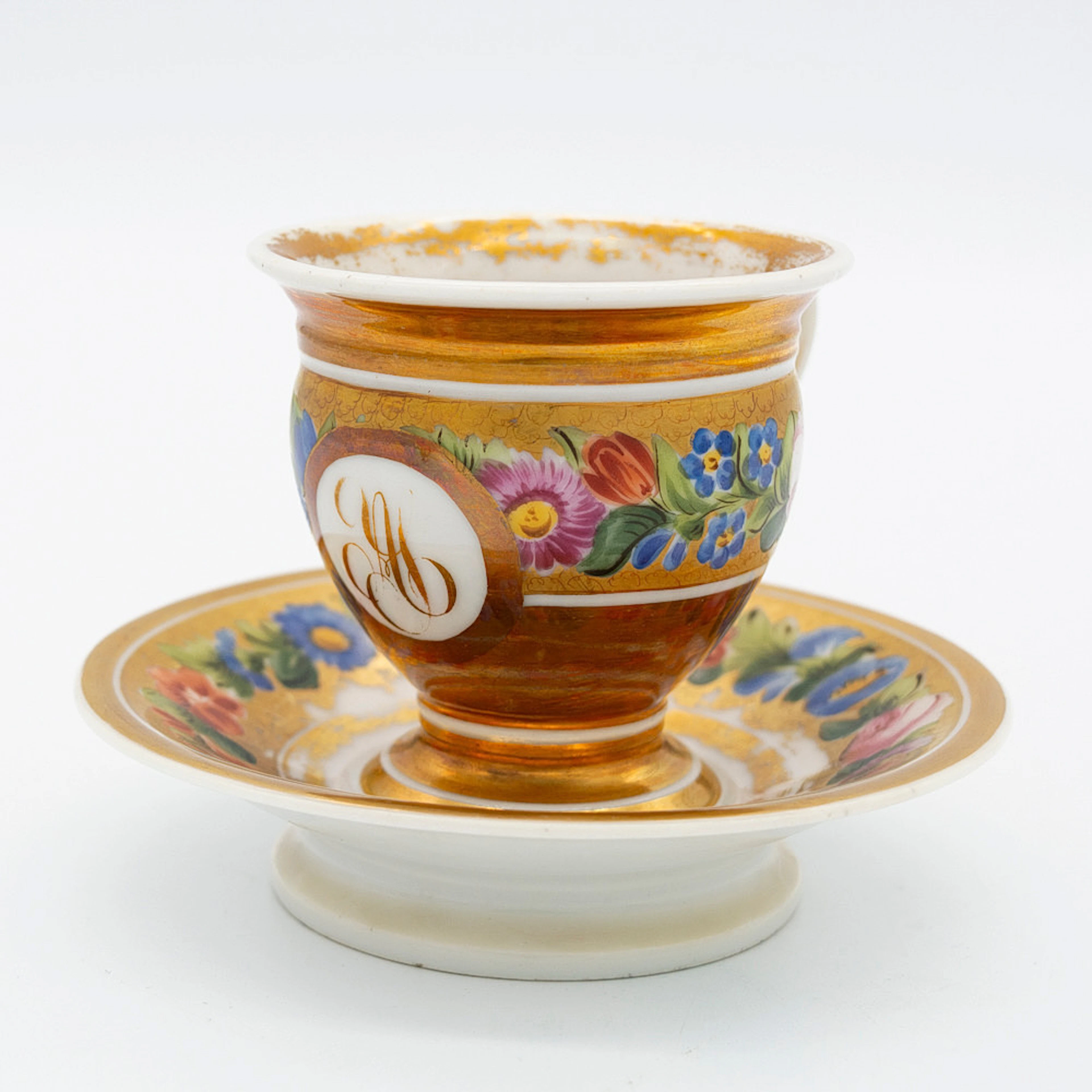 PORZELLAN TASSE MIT UNTERTELLER, ANFANG 19. JAHRHUNDERT FRANZÖSISCH