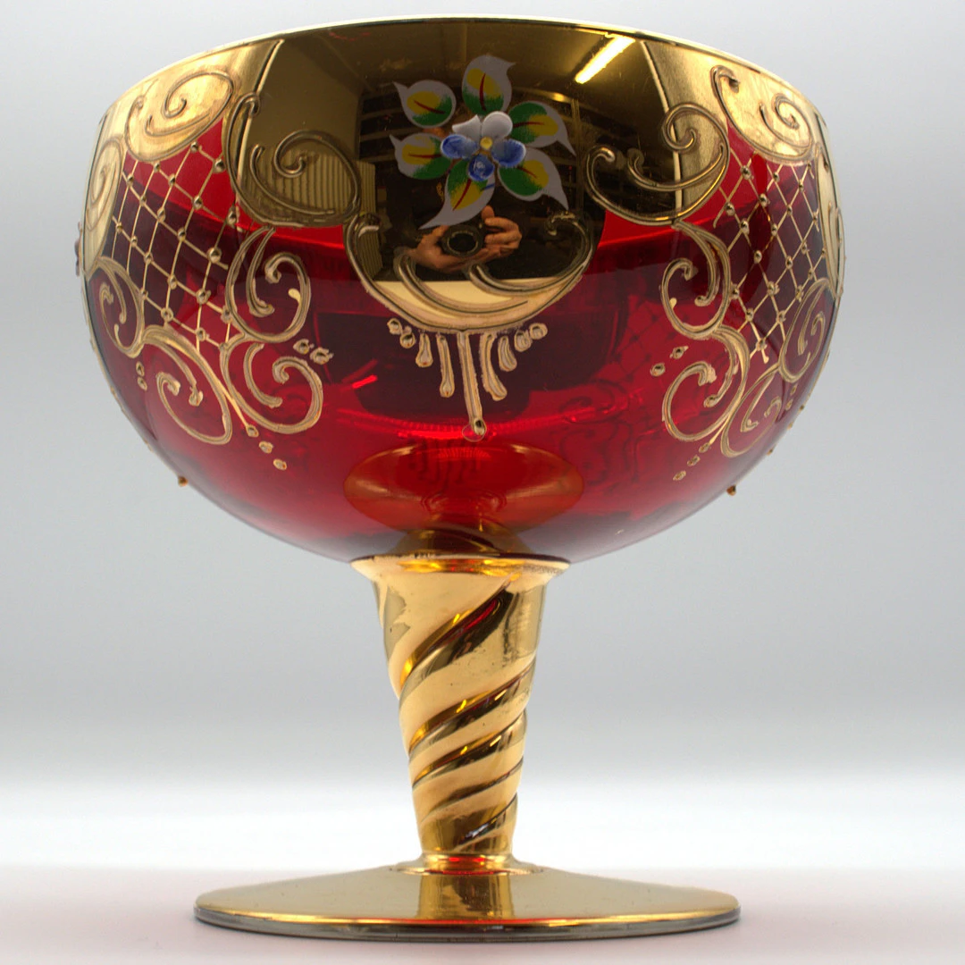 VENEZIANISCHE SCHALE, GLAS, MIT GOLD UND BLUMENDEKOR, HANDBEMALT