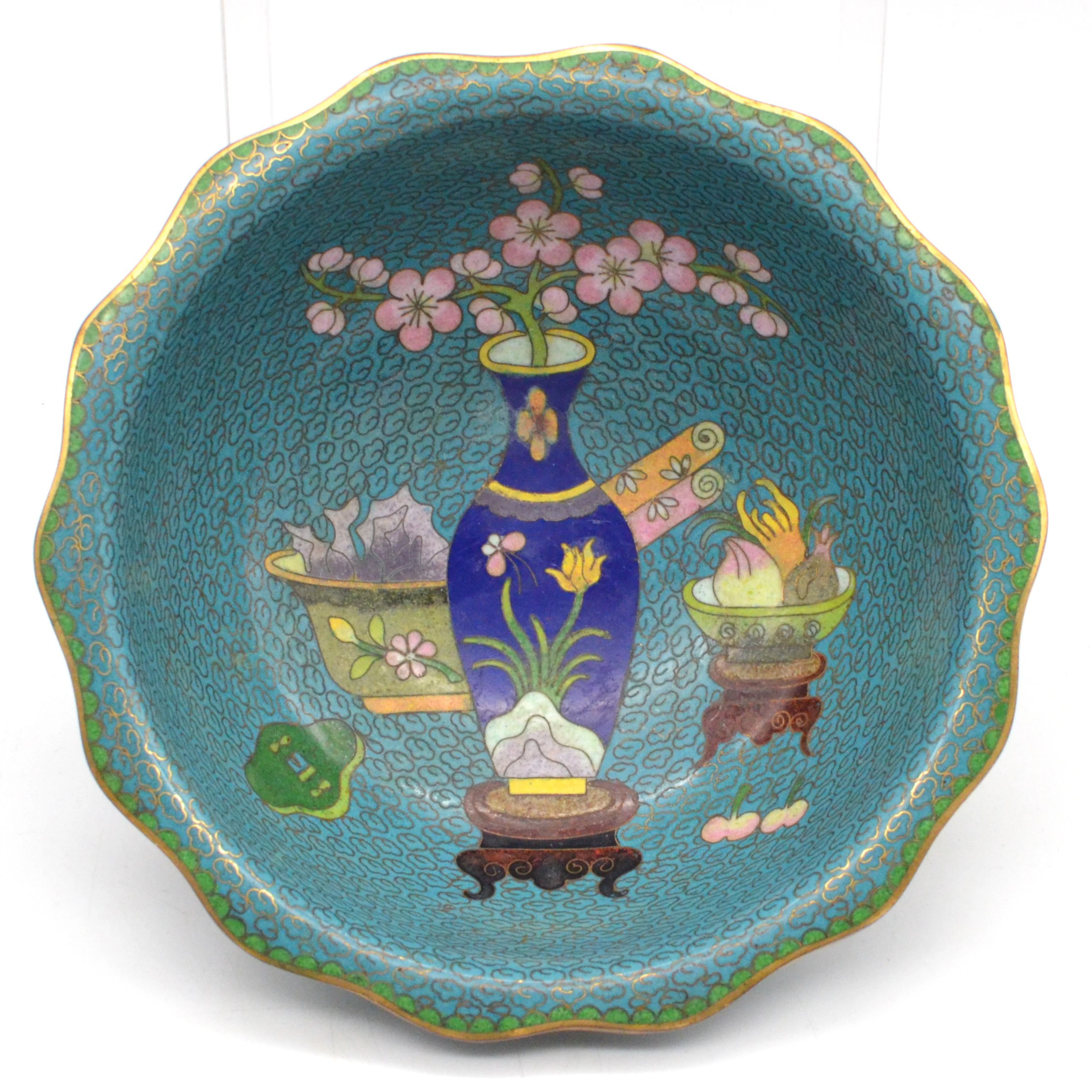 ASIATISCHE SCHALE，CLOISONNÉ, ANTIQUITÄTEN MUSTER, FARBIG GEFASST
