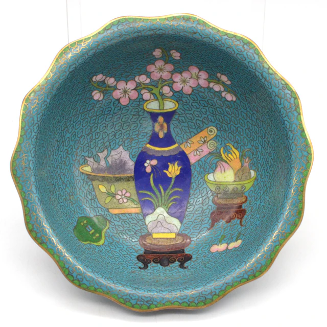 ASIATISCHE SCHALE，CLOISONNÉ, ANTIQUITÄTEN MUSTER, FARBIG GEFASST