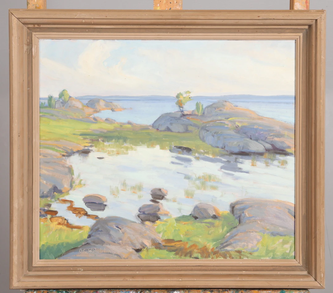OIDENTIFIERAD KONSTNÄR. OLJA PÅ PANNÅ, signerad O.G Wickström.