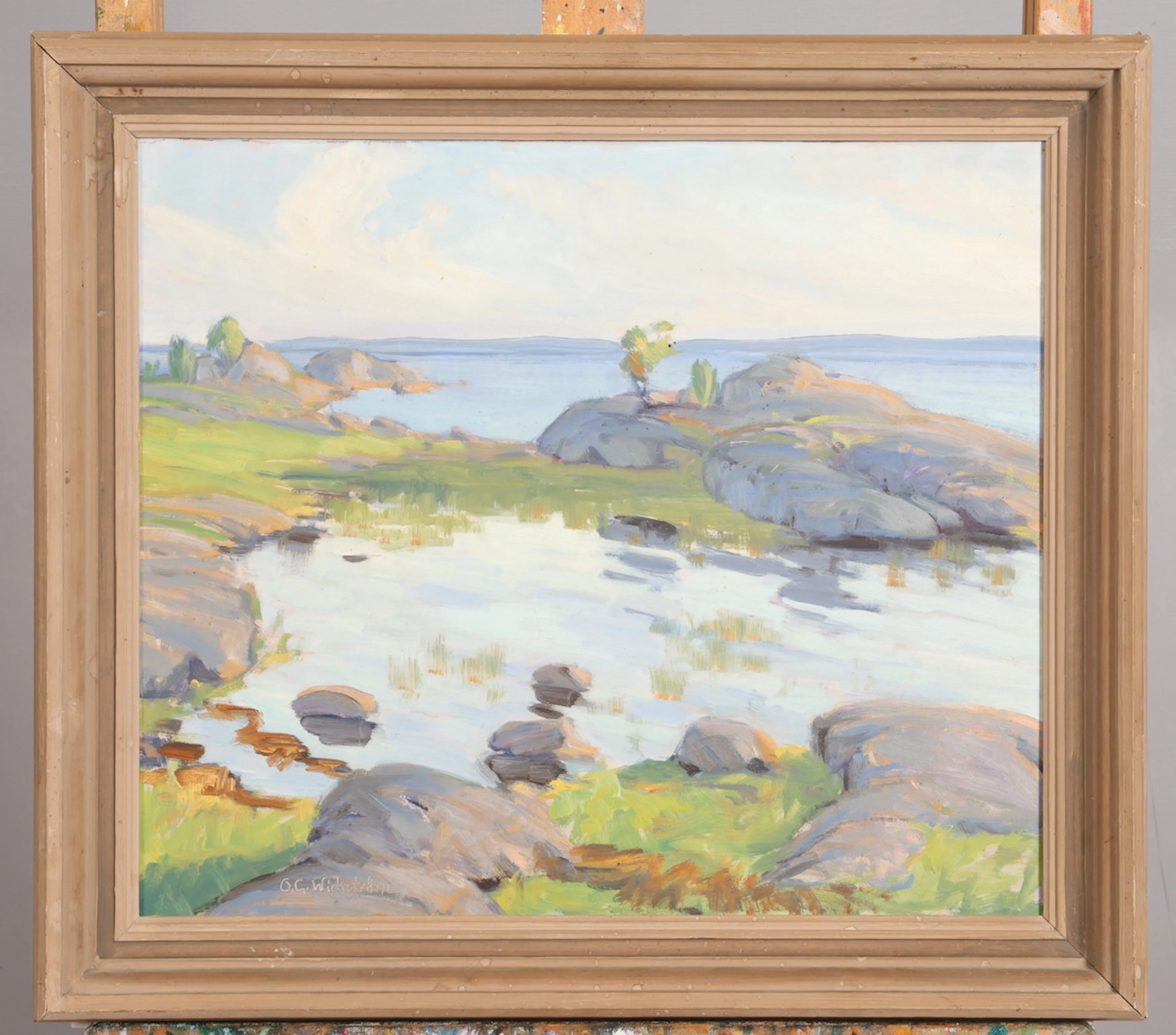 OIDENTIFIERAD KONSTNÄR. OLJA PÅ PANNÅ, signerad O.G Wickström.