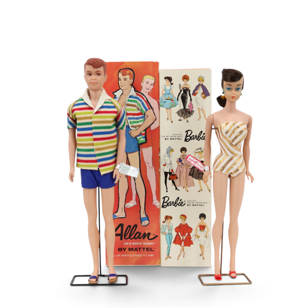 ALLAN, Kens Buddy and BARBIE, brunette swirl ponytail, i originalförpackningar