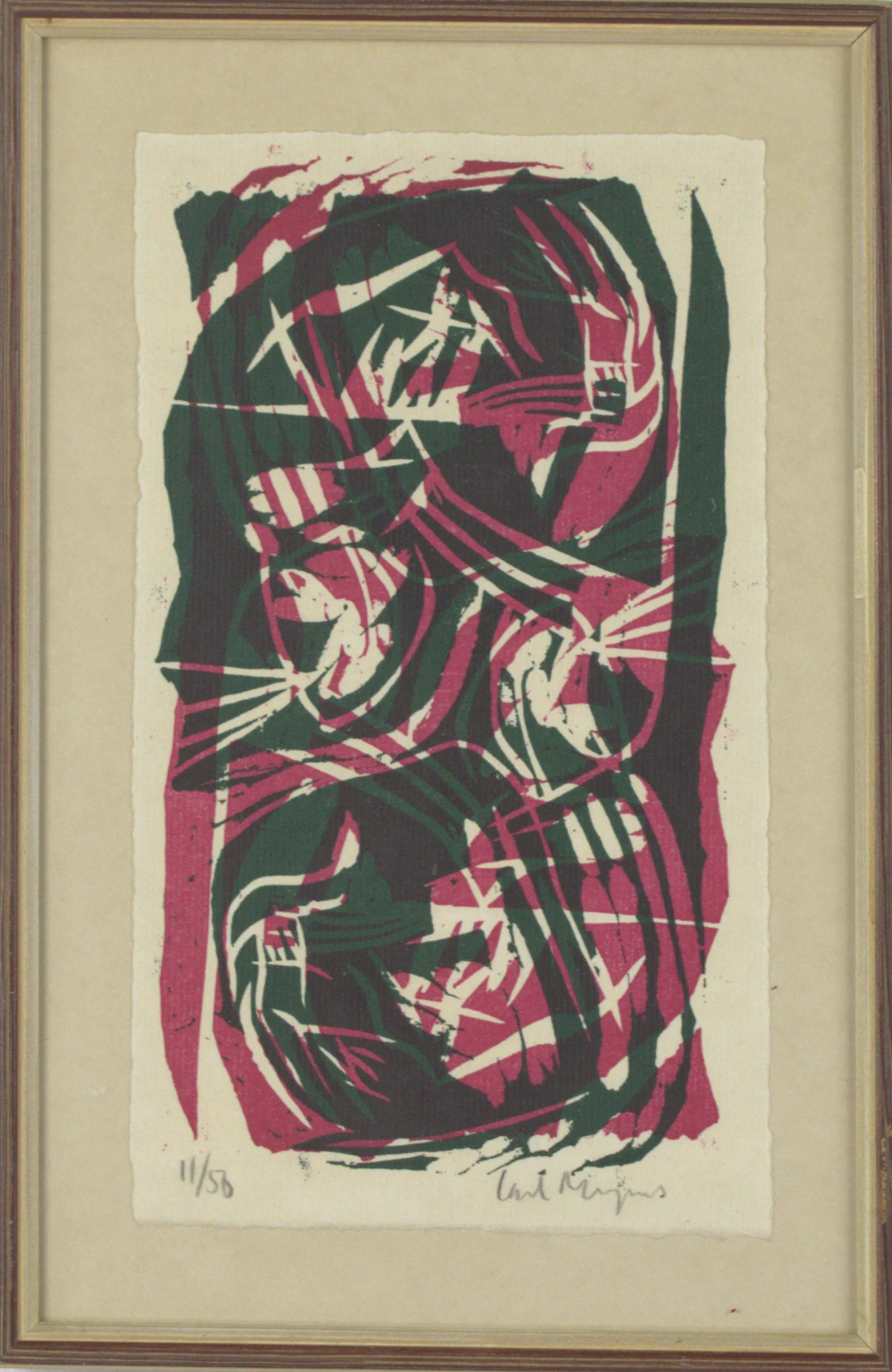 CARL MAGNUS. Träsnitt, komposition, signerad.