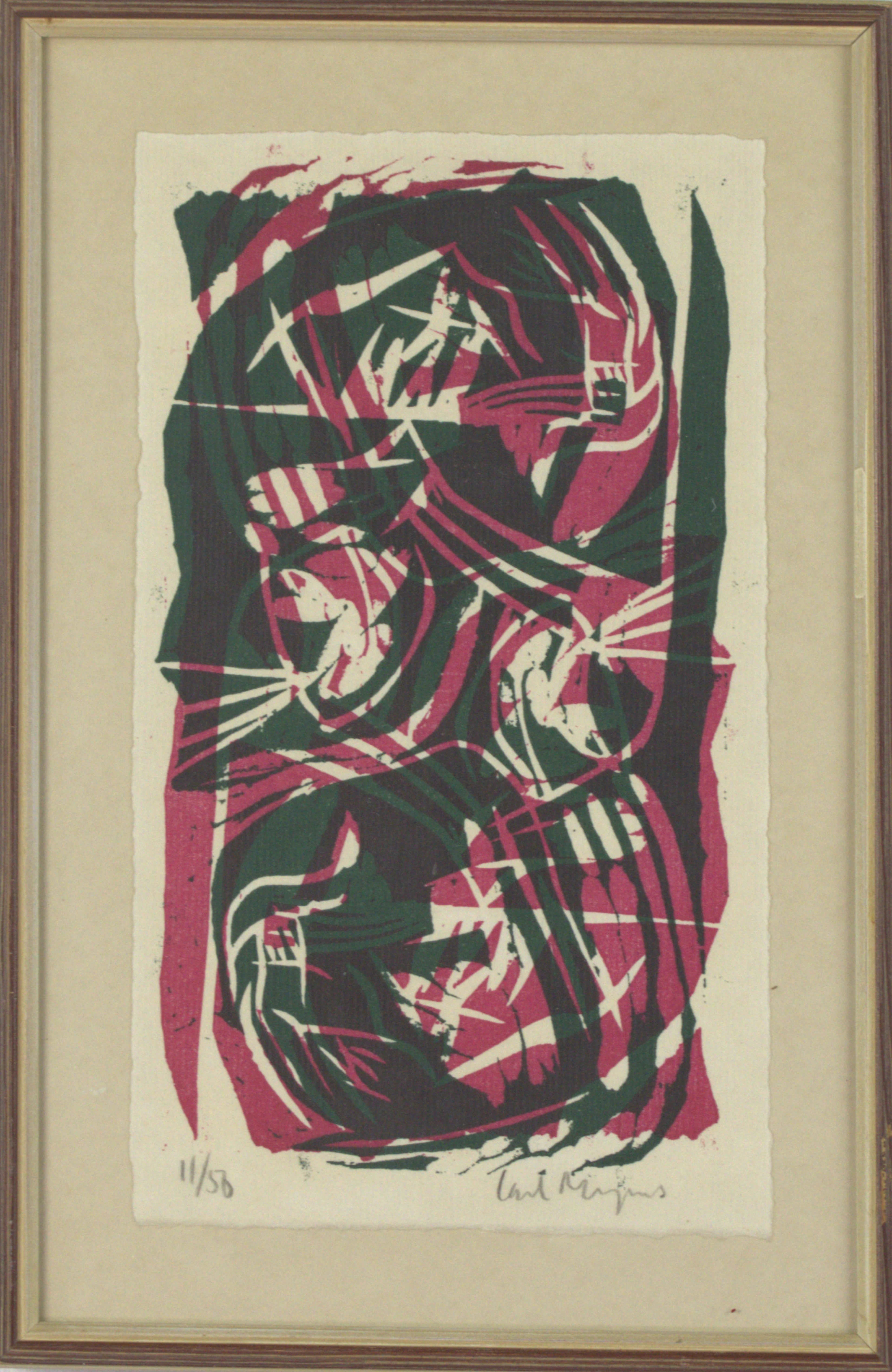 CARL MAGNUS. Träsnitt, komposition, signerad.