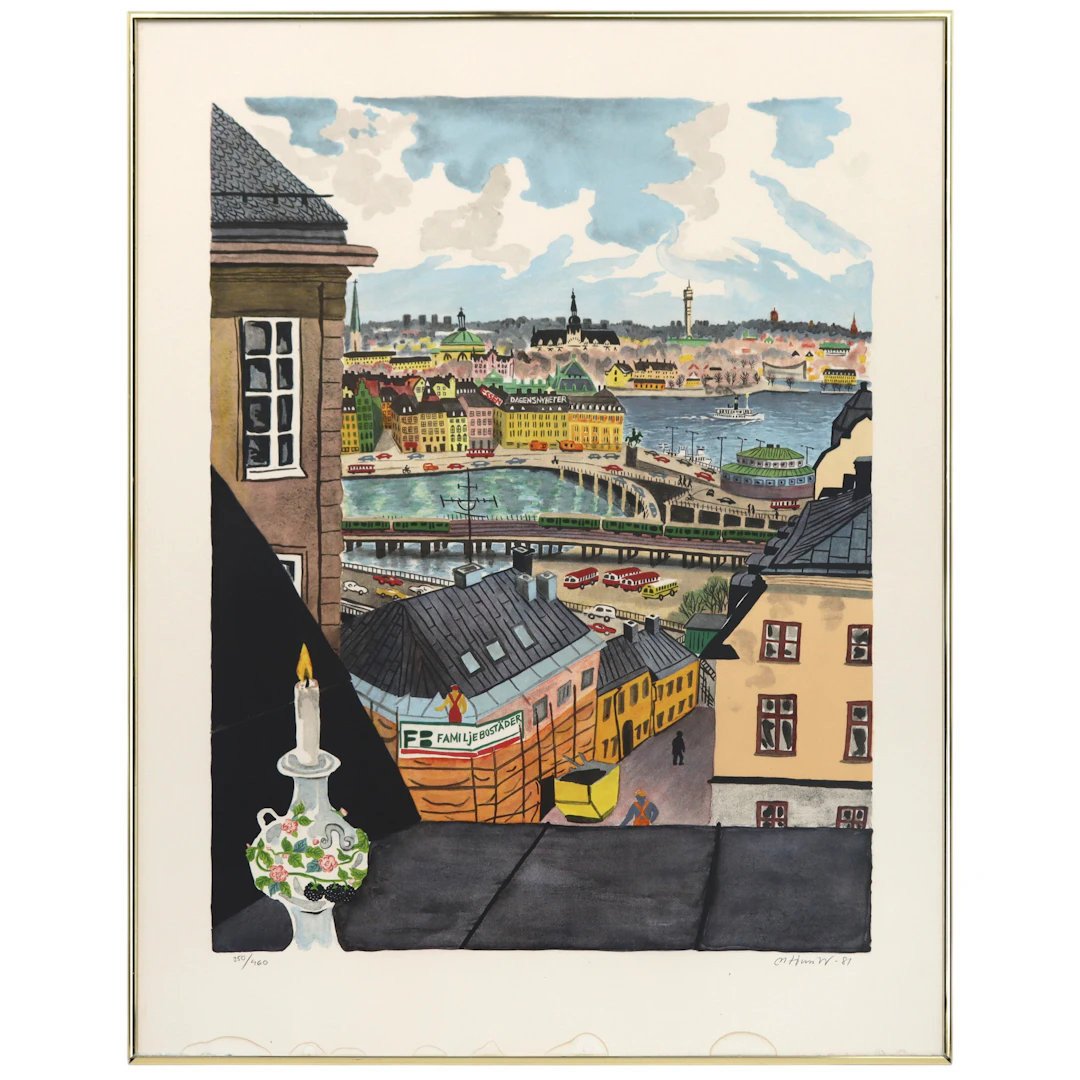 MONA HUSS WALIN. Färglitografi 350/460, "Tidigt i maj", signerad.