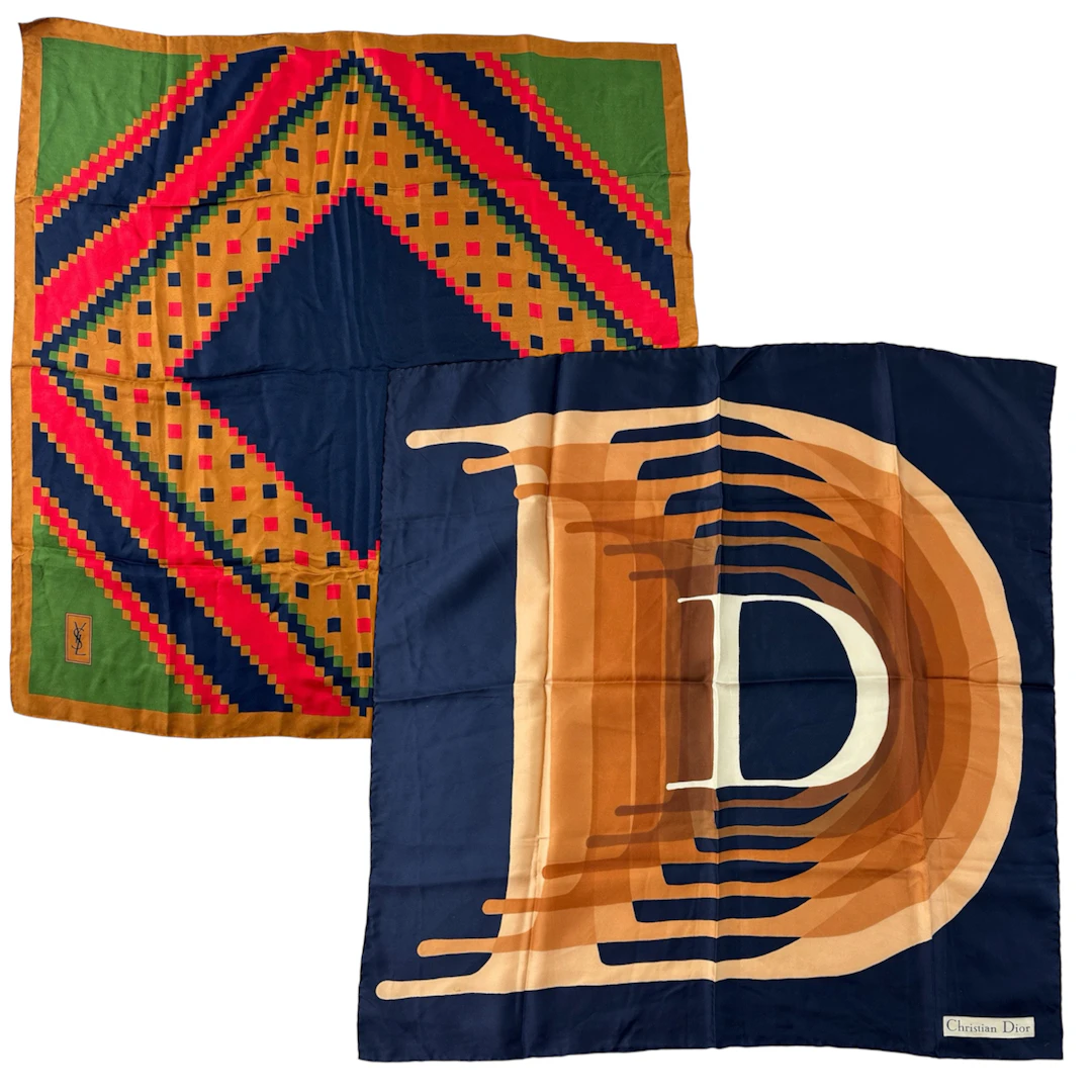 SCARFAR, 2 stycken, siden, Christian Dior & Yves saint Laurent, Frankrike.