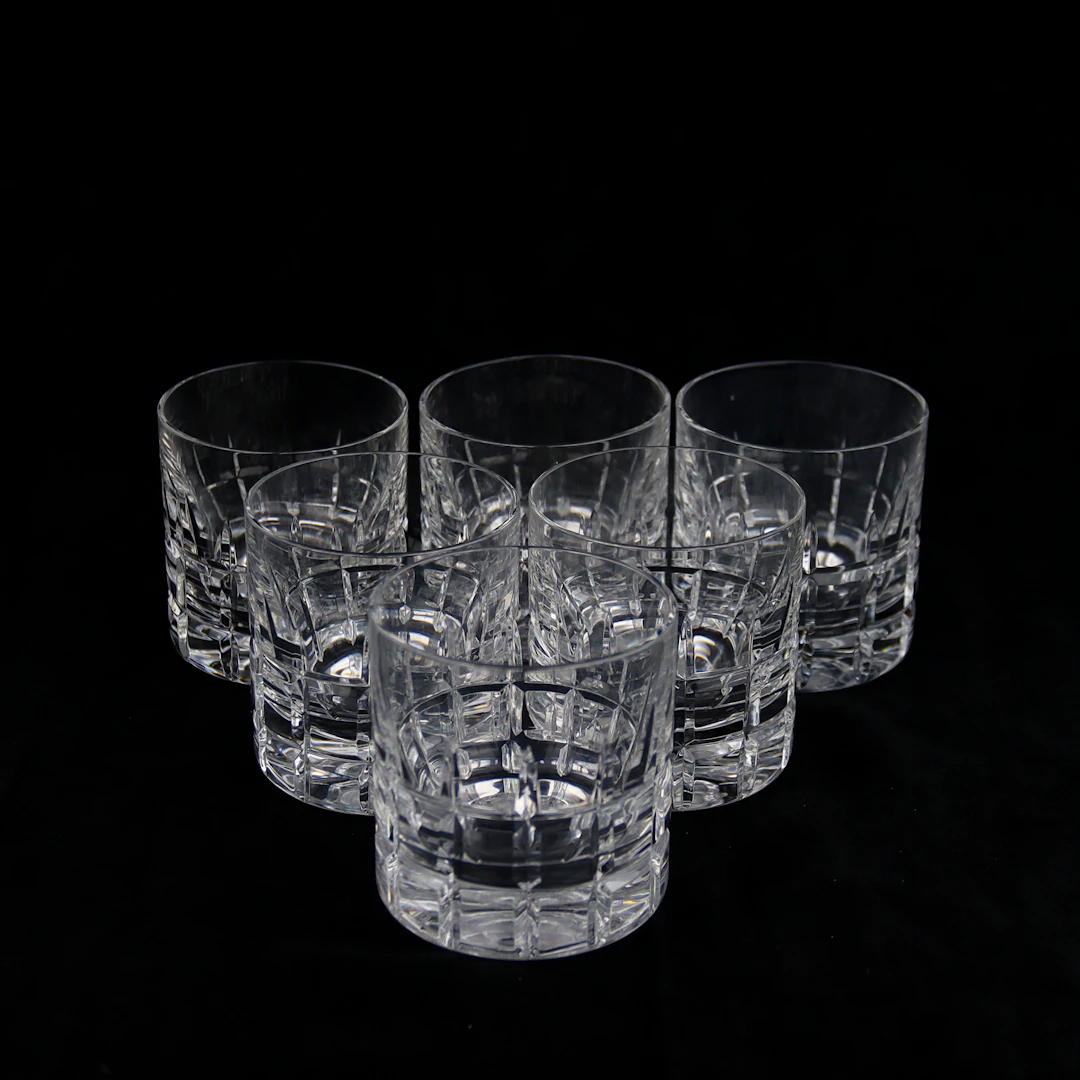 SIGVARD BERNADOTTE. Whiskyglas, 6 st, kristall, slipat rutmönster
