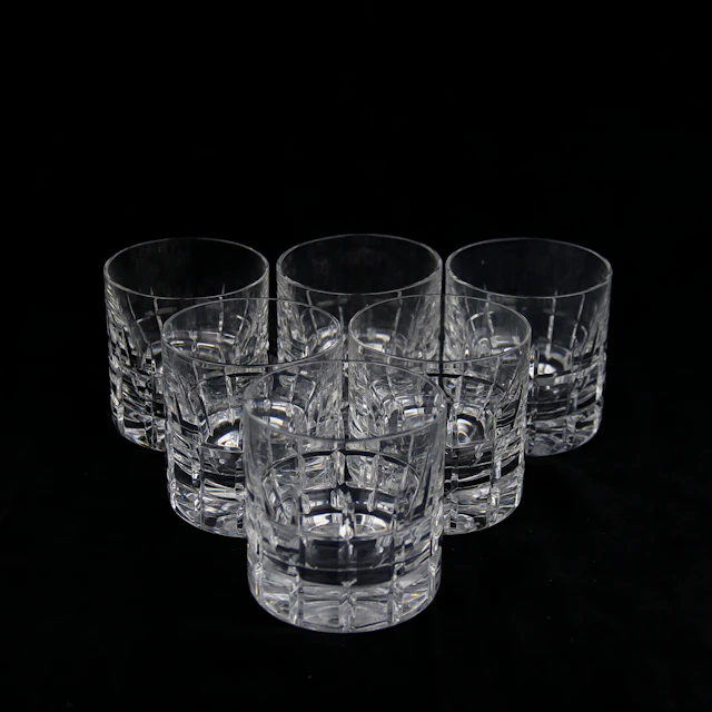 SIGVARD BERNADOTTE. Whiskyglas, 6 st, kristall, slipat rutmönster