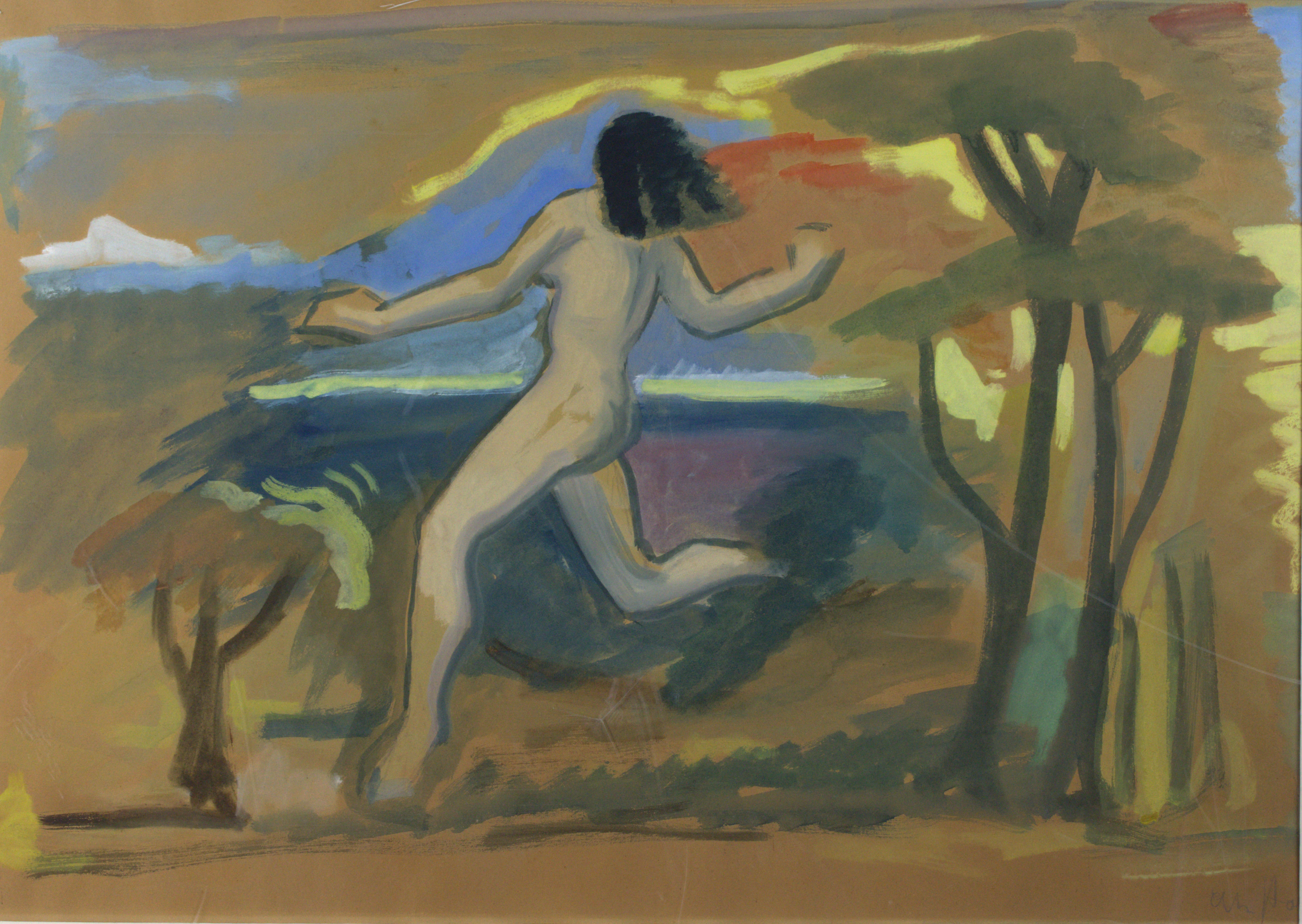 ÅKE HOLM. Dansande kvinna, gouache, signerad.