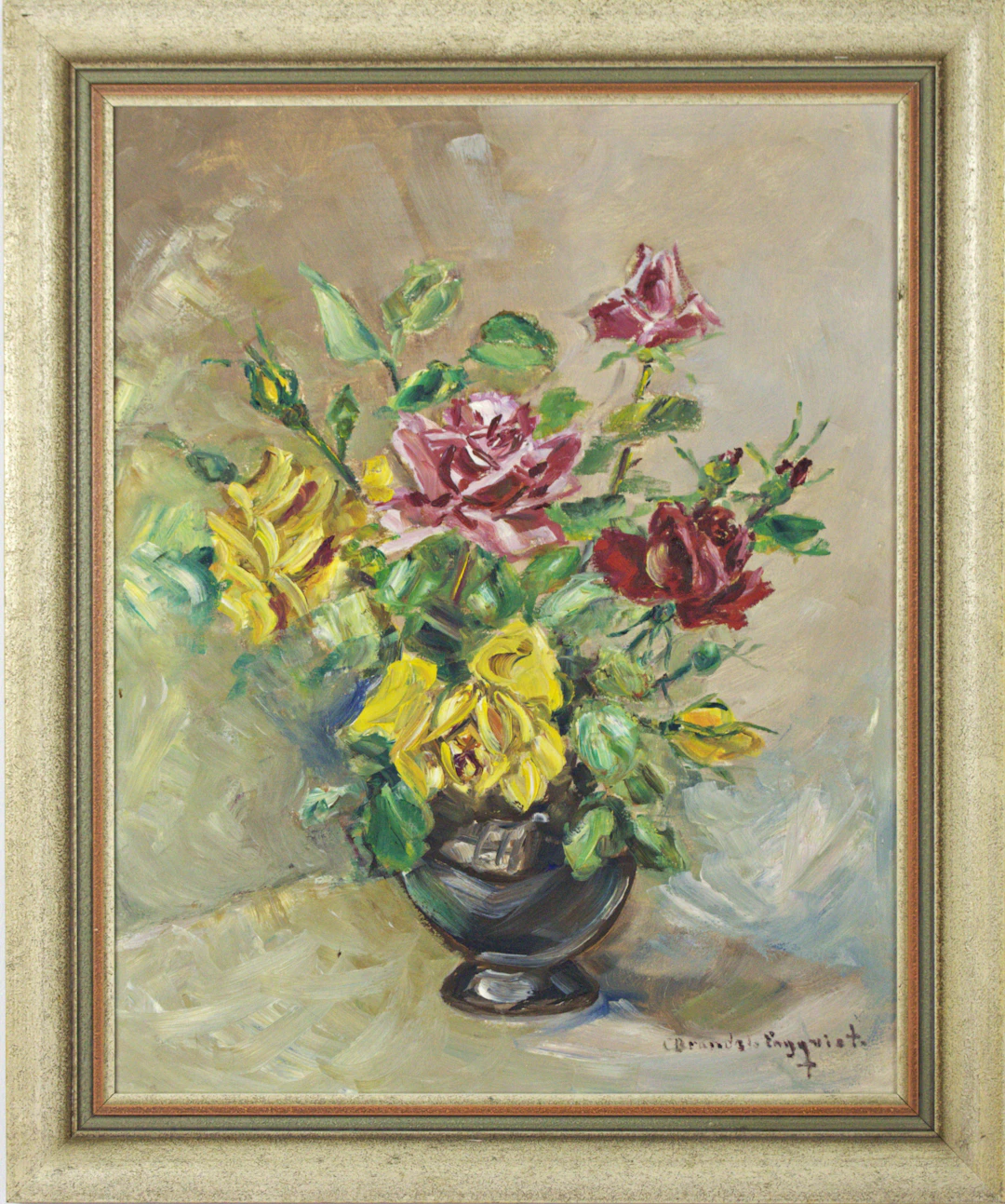 CARIN BRANDEL ENGQVIST. Olja på duk, blomsterstilleben, signerad.