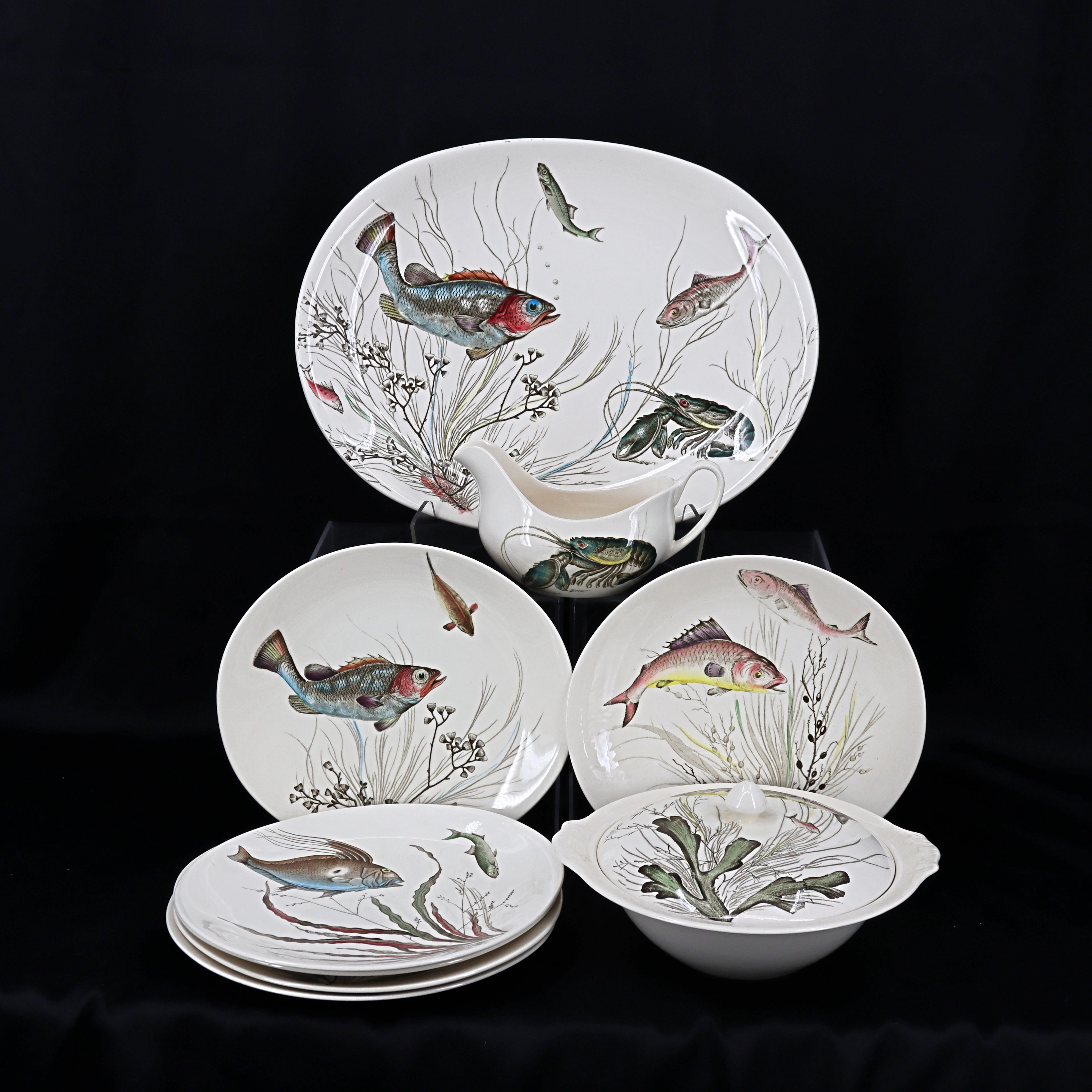 FISKSERVIS, "Fish", 9 delar, porslin, Johnson Bros. England.