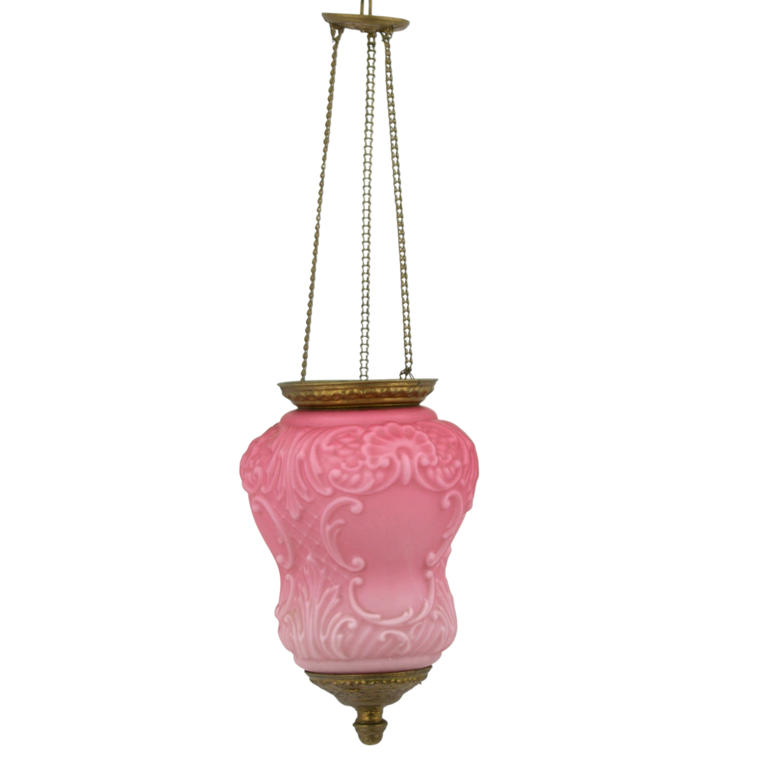 MÅNSKENSLAMPA, mässing, rosatonat glas, jugend, 18/1900-tal.