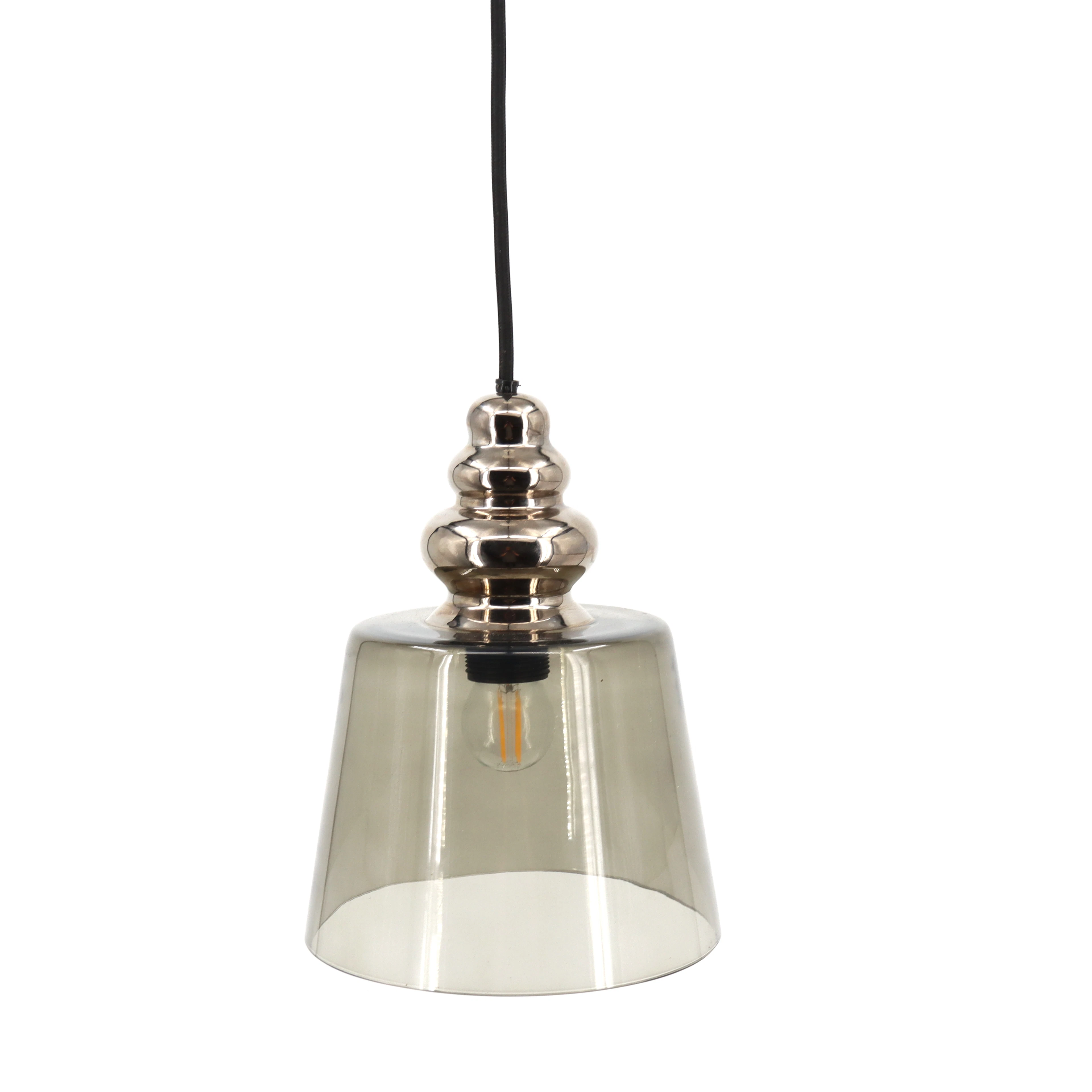 TAKLAMPA, "Pollish", kupa av röktonat glas, metall, Design by Us