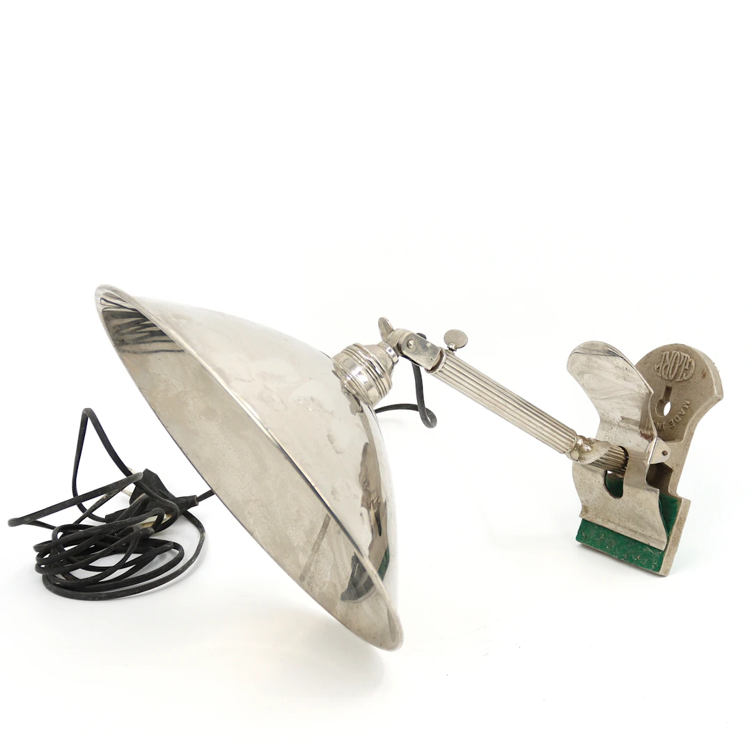 INDUSTRILAMPA/KLÄMLAMPA, krom, Glory, Made in Sweden, 1930-tal.