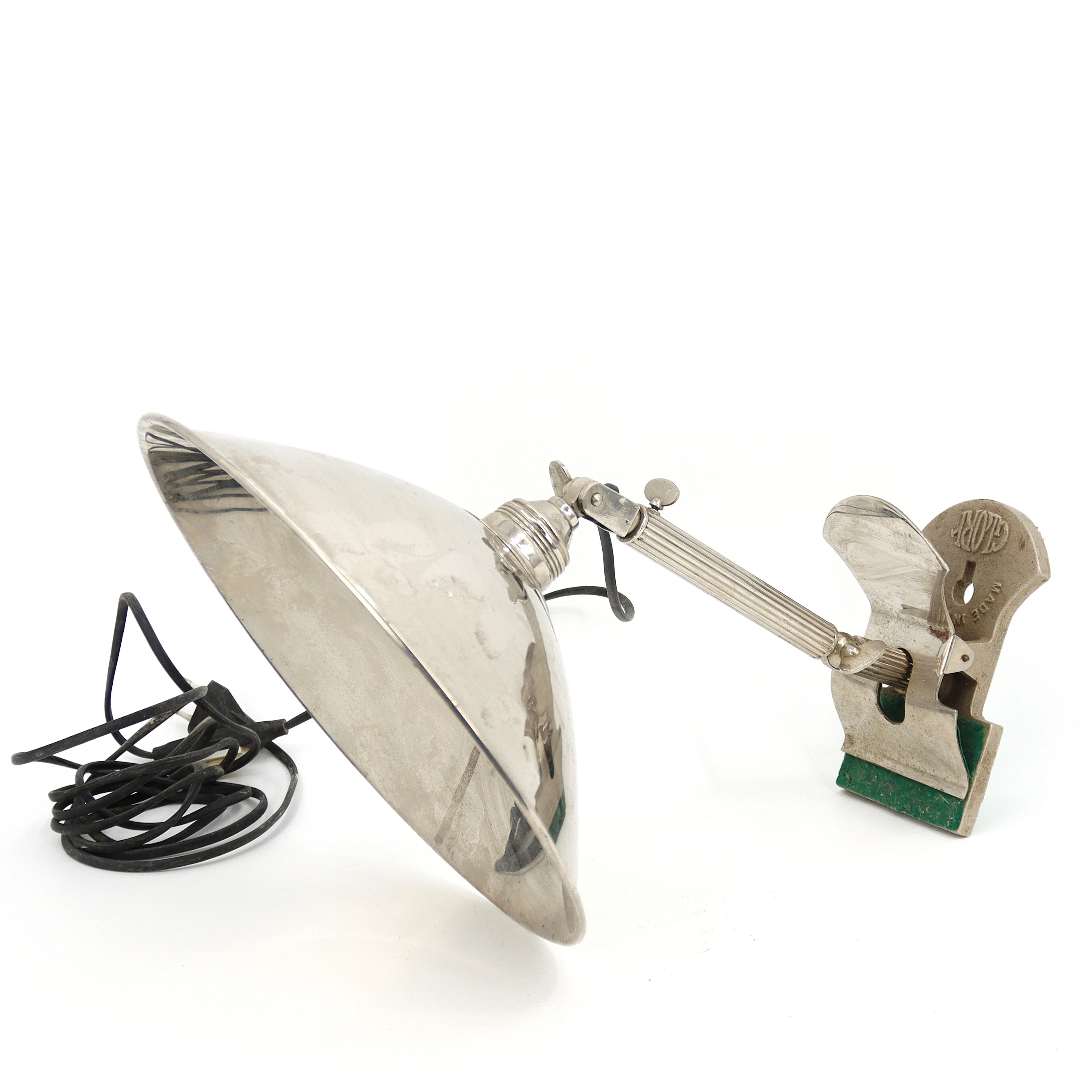 INDUSTRILAMPA/KLÄMLAMPA, krom, Glory, Made in Sweden, 1930-tal.