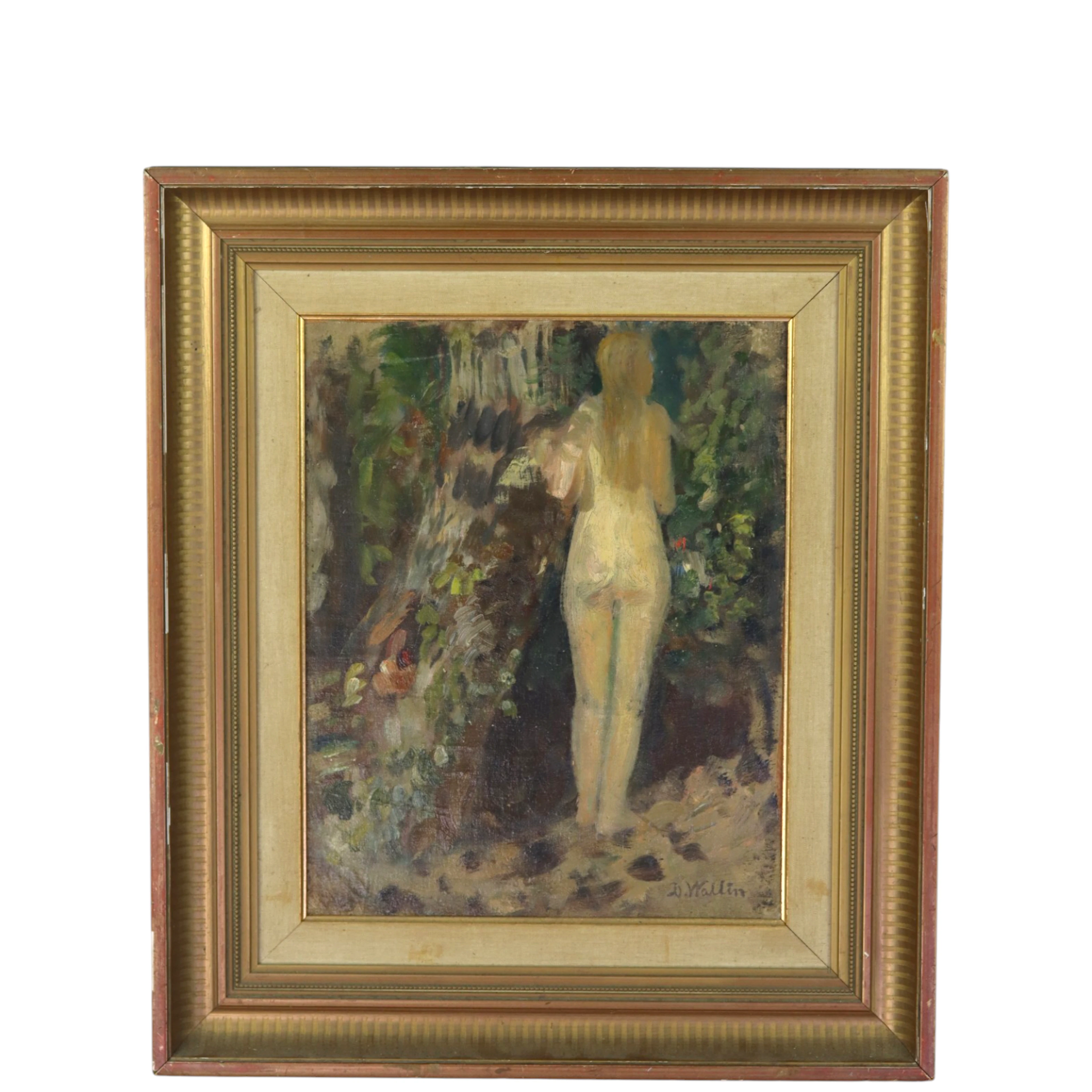 DAVID WALLIN. Olja på pannå, studie kvinna, signerad, 1900-tal.