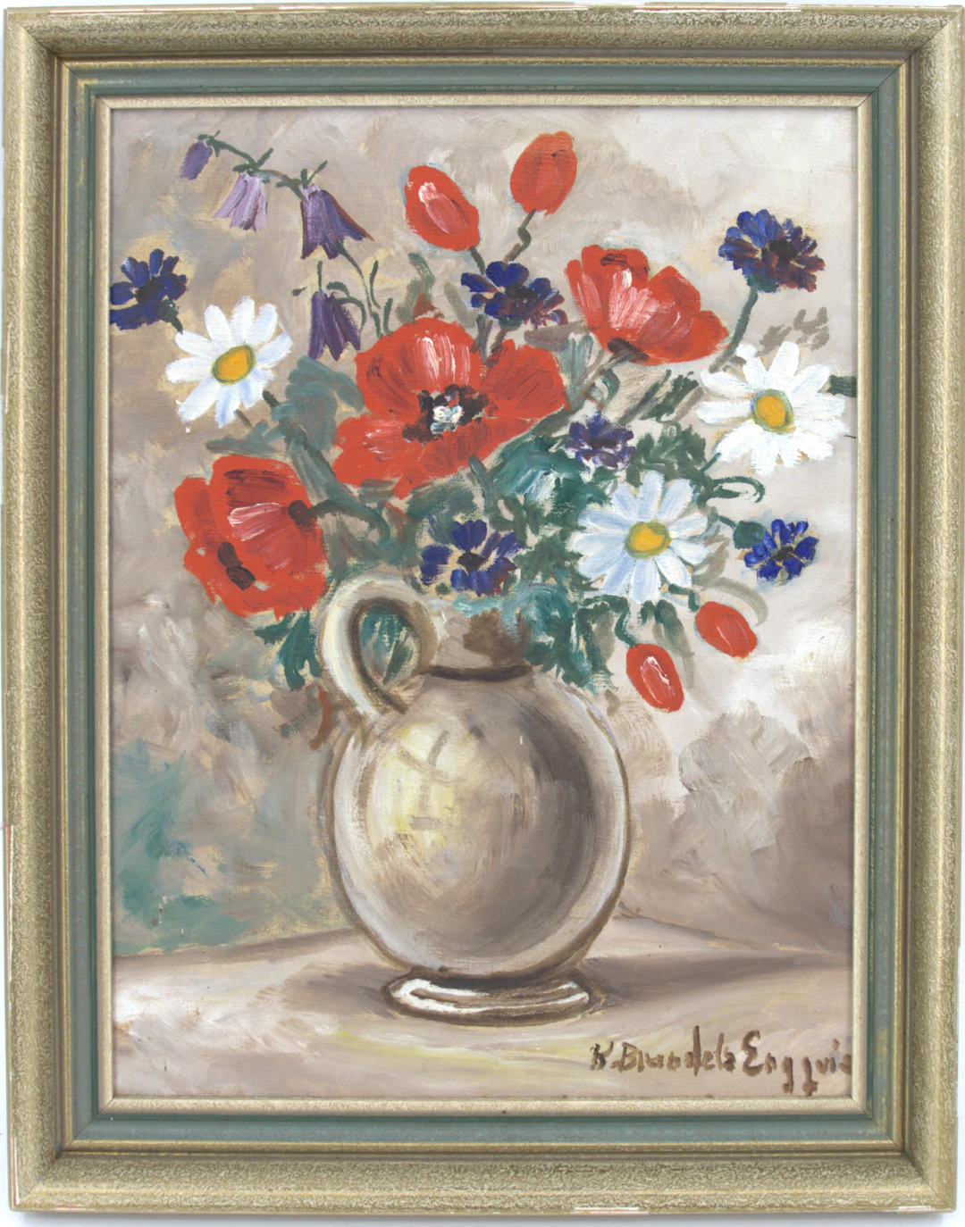 CARIN BRANDEL ENGQVIST. Olja på duk, blomsterstilleben med vallmo