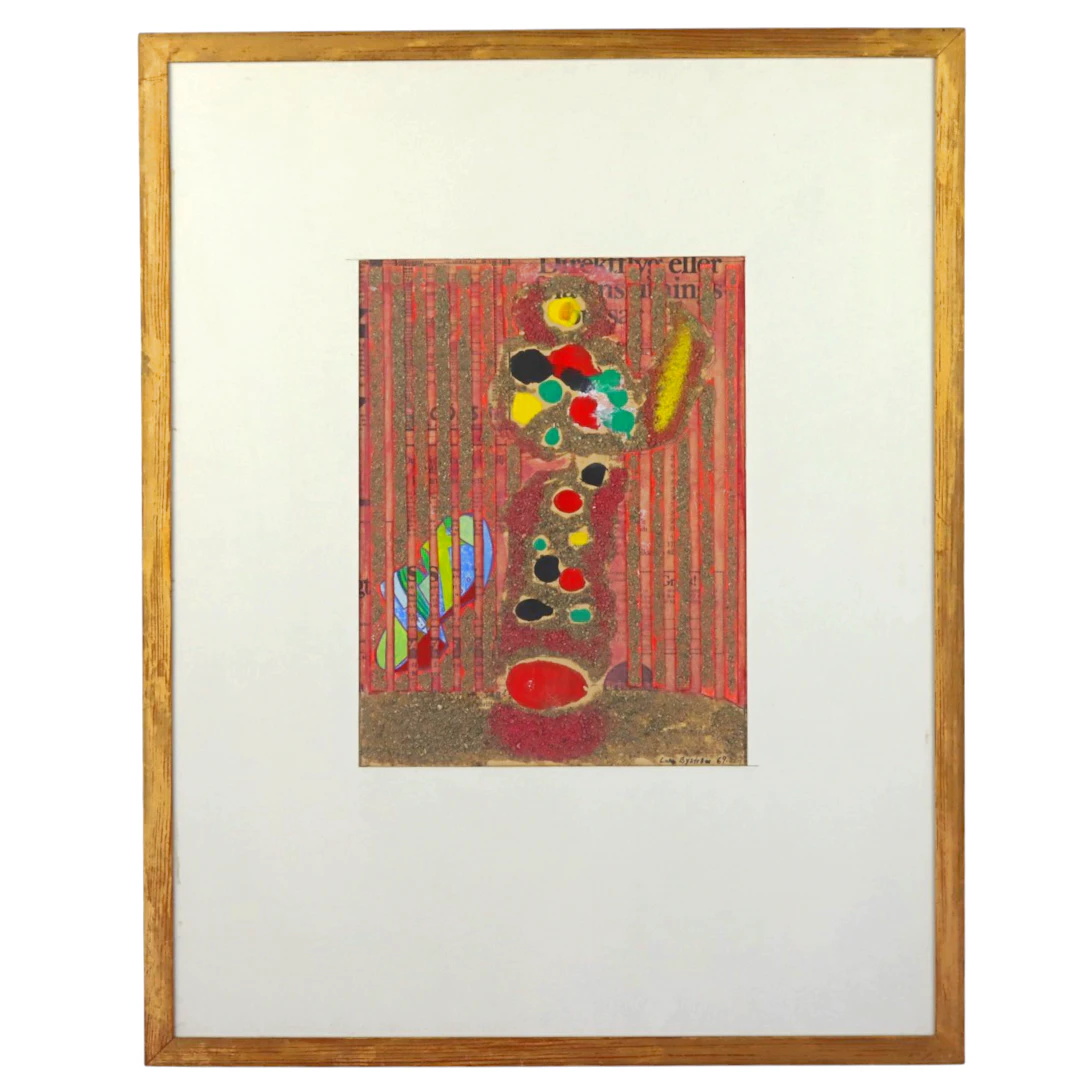 LARS BYSTRÖM. Blandteknik på papper, komposition, signerad, -69.