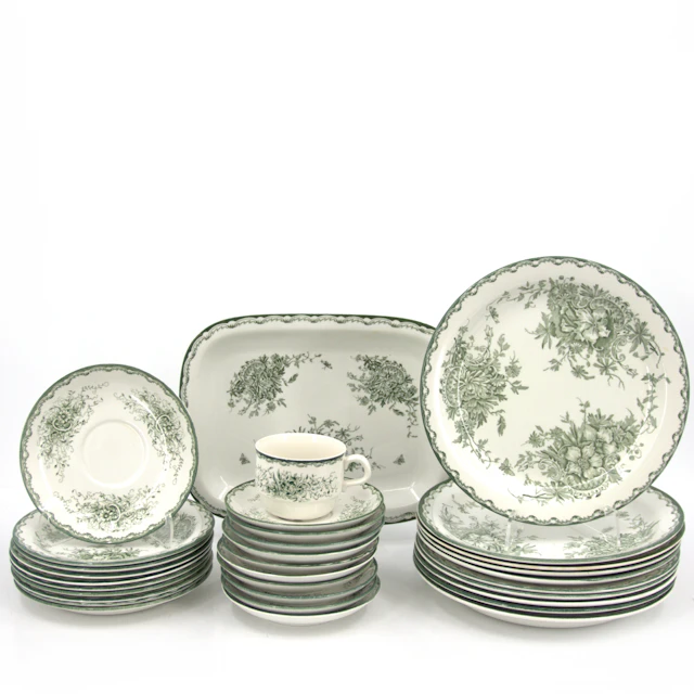 SERVISDELAR, 31 delar, flintgods, "Grön Anna", Rörstrand.