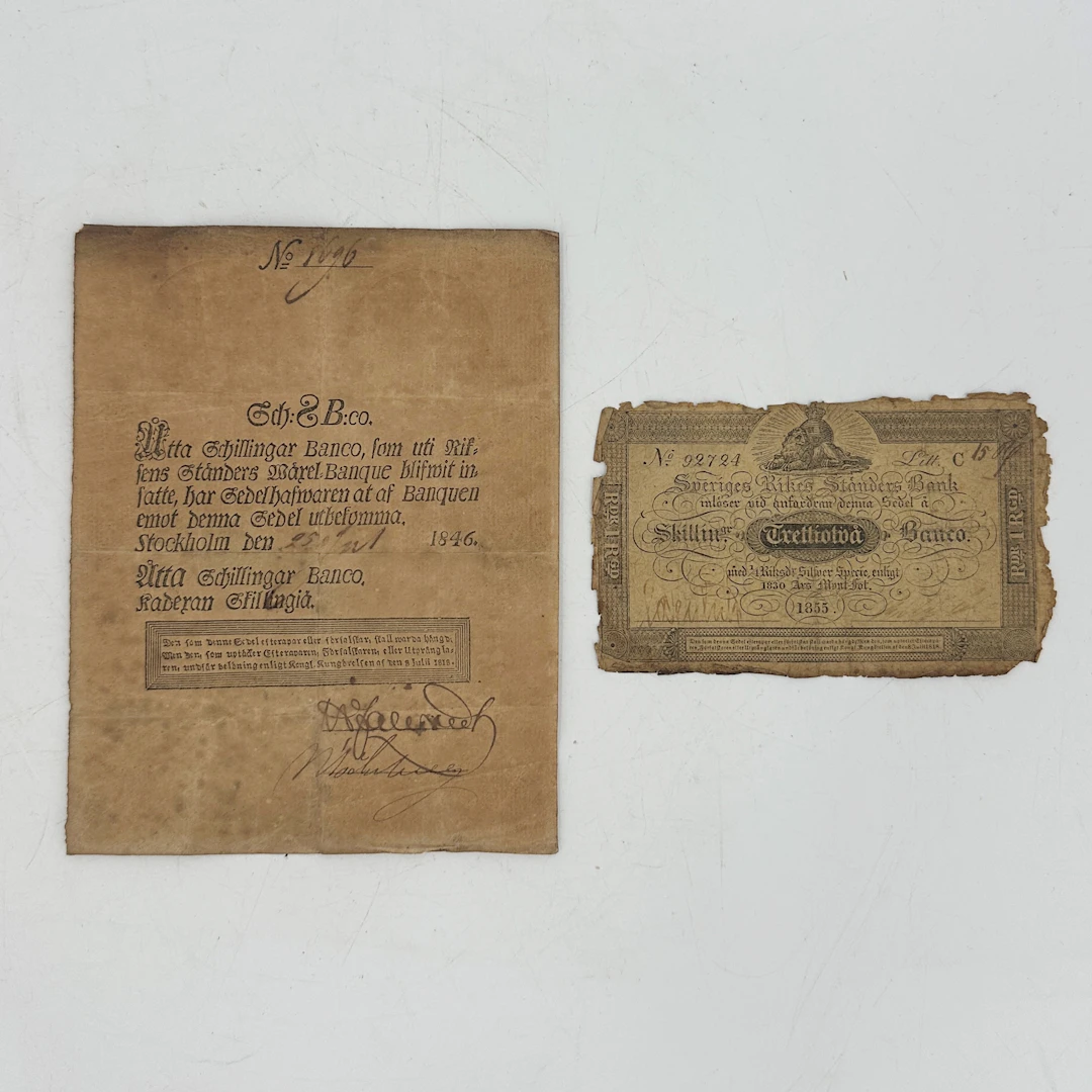 SEDLAR, 2 st. 8 schilling 1846 resp. 32 skilling banco 1855.