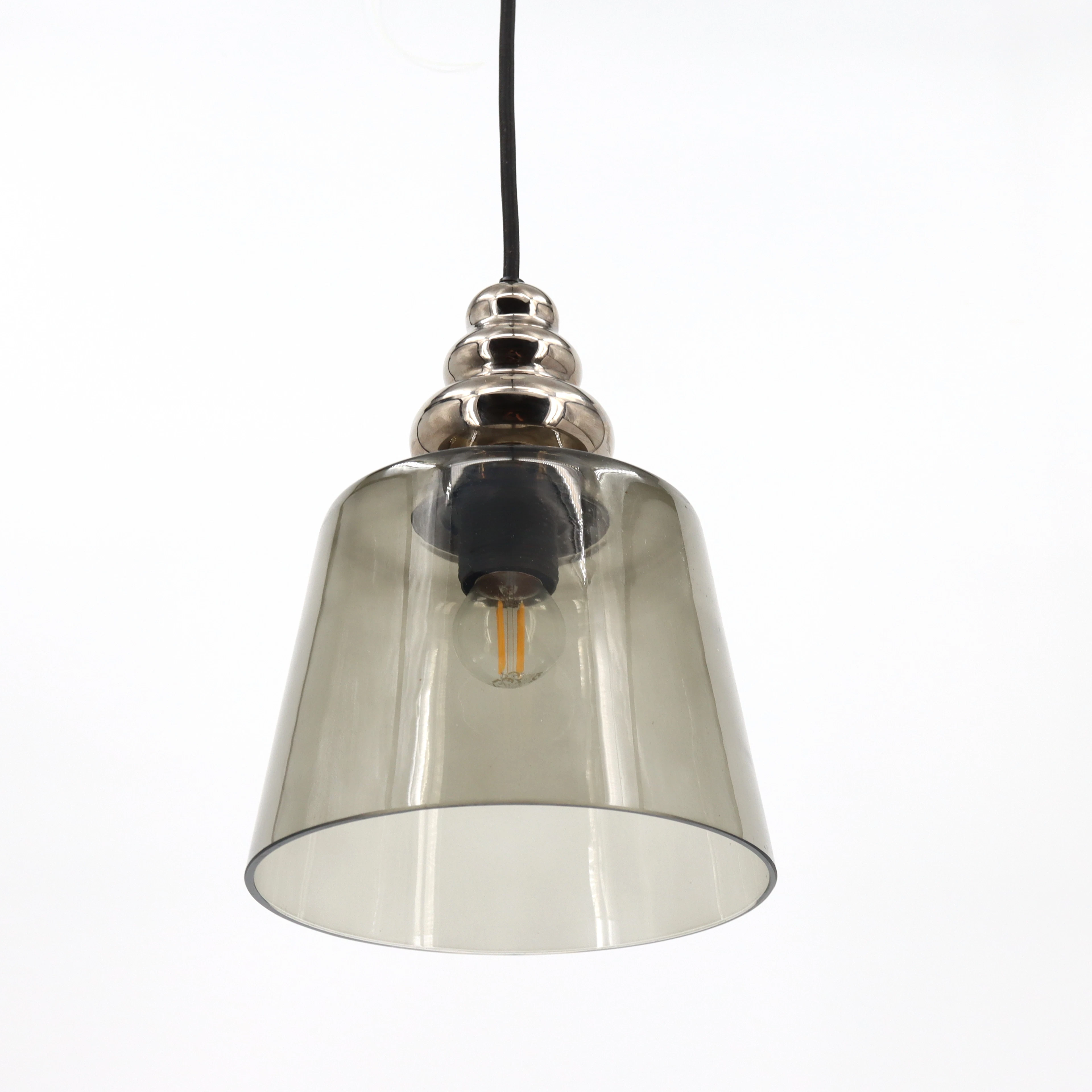 TAKLAMPA, "Pollish", kupa av röktonat glas, metall, Design by Us