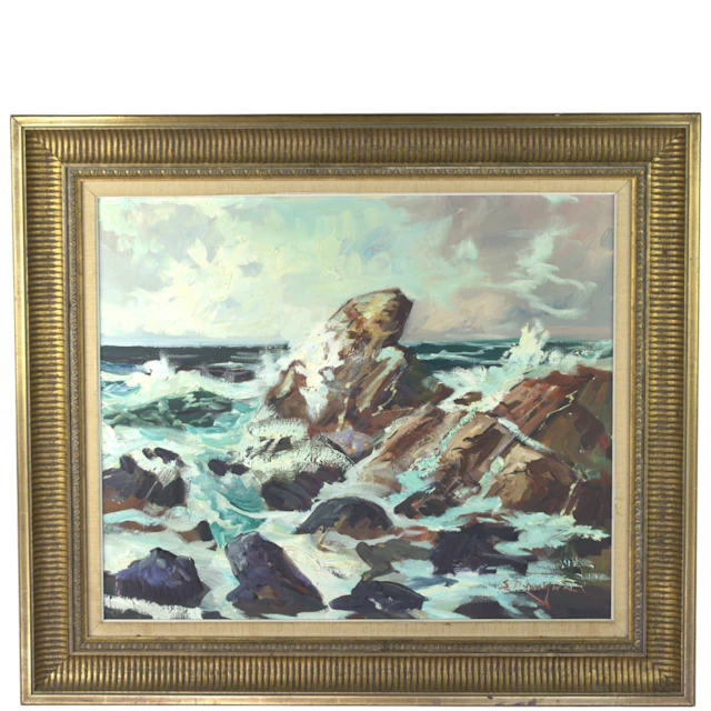 EMIL RUNEFJORD. Olja på duk, "Klippor vid Kullaberg", signerad.
