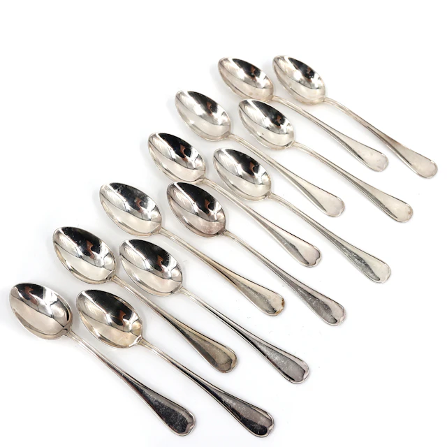 KAFFESKEDAR, 12 st. "Svensk", silver, monogramgravyr, Guldsmedsaktiebolaget