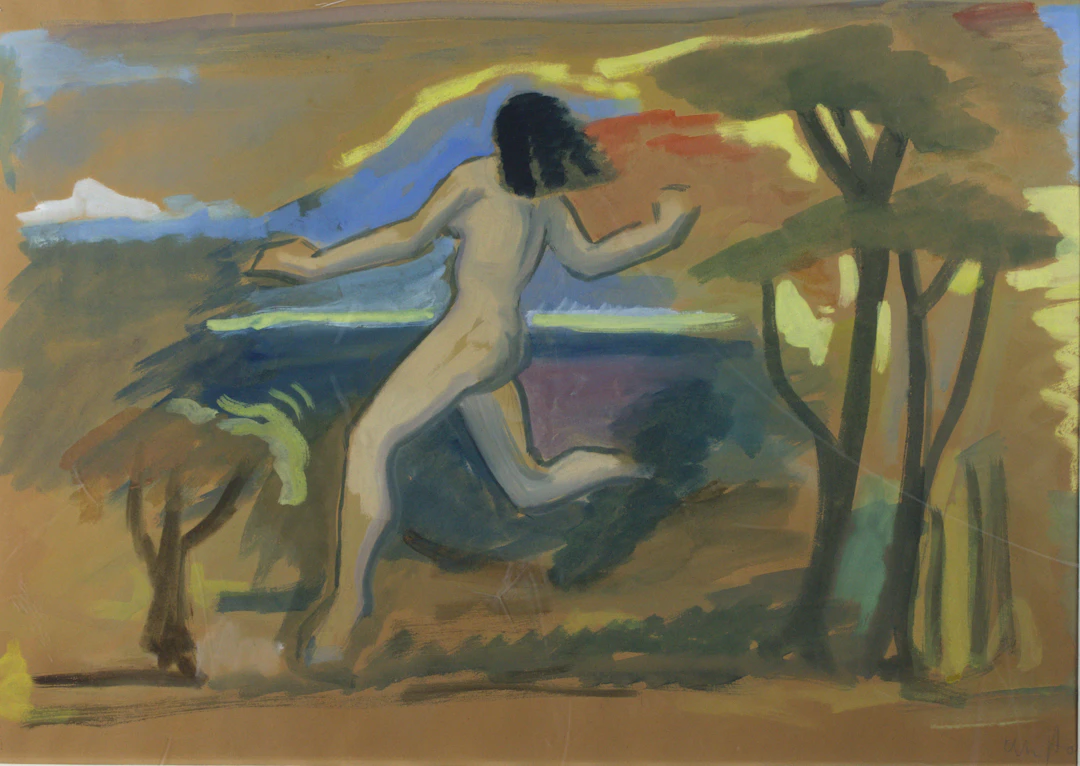 ÅKE HOLM. Dansande kvinna, gouache, signerad.