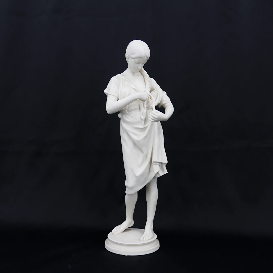 FIGURIN, hög modell, "Flicka med fläta", parian, djupstämplad Gustavsberg