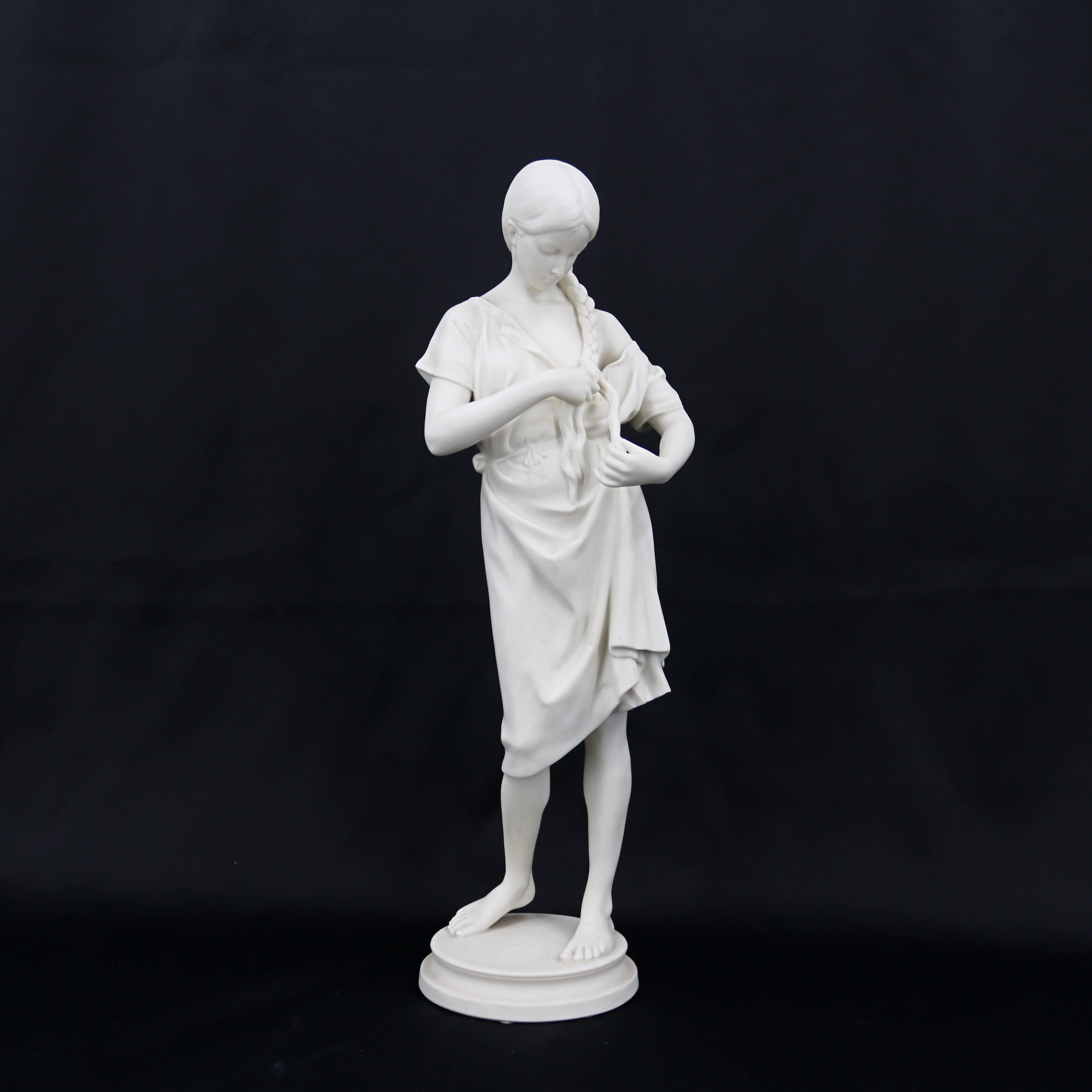 FIGURIN, hög modell, "Flicka med fläta", parian, djupstämplad Gustavsberg
