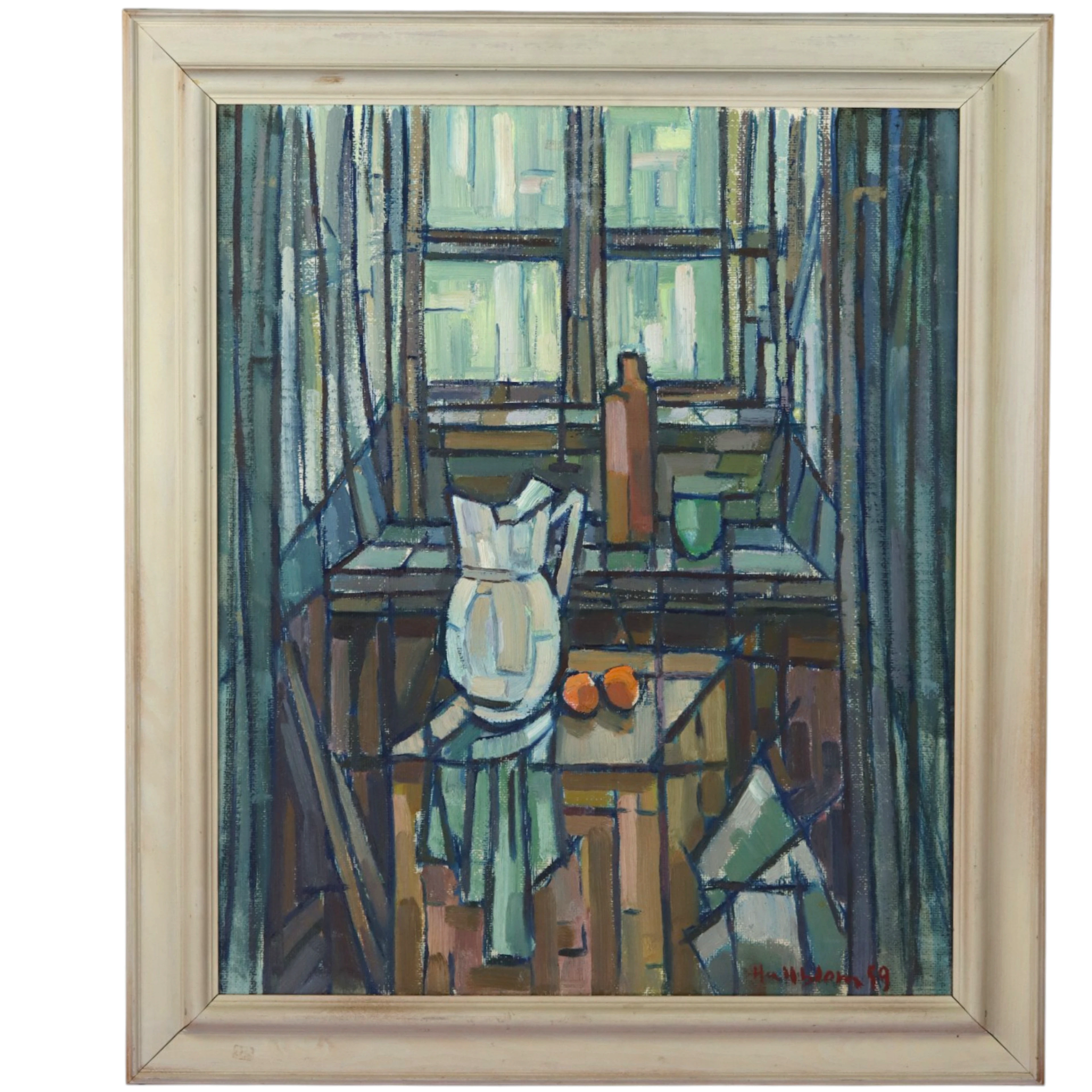 STIG HALLBLOM. Olja på pannå, stilleben, signerad, -59.