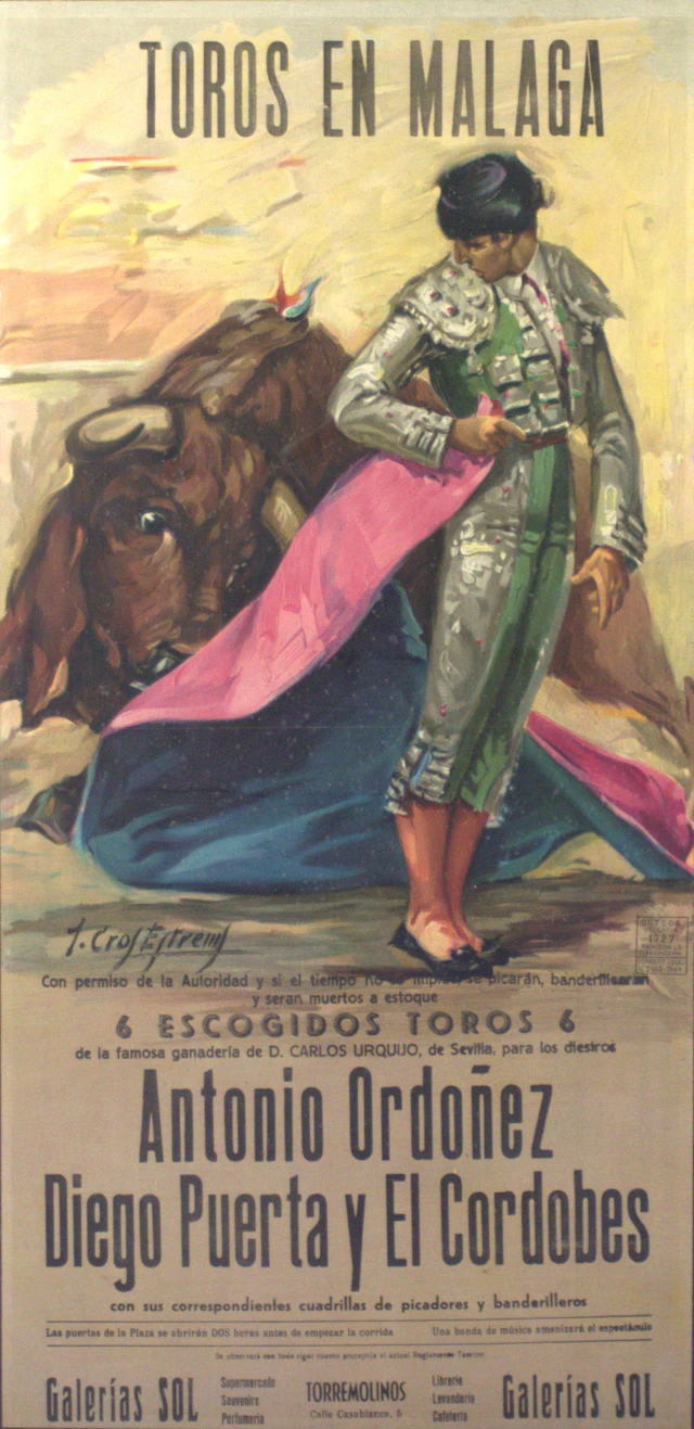 JOSÉ CROS ESTREMS. Fyrfärgstryck, "Toros en Malaga", Valencia, 1969.