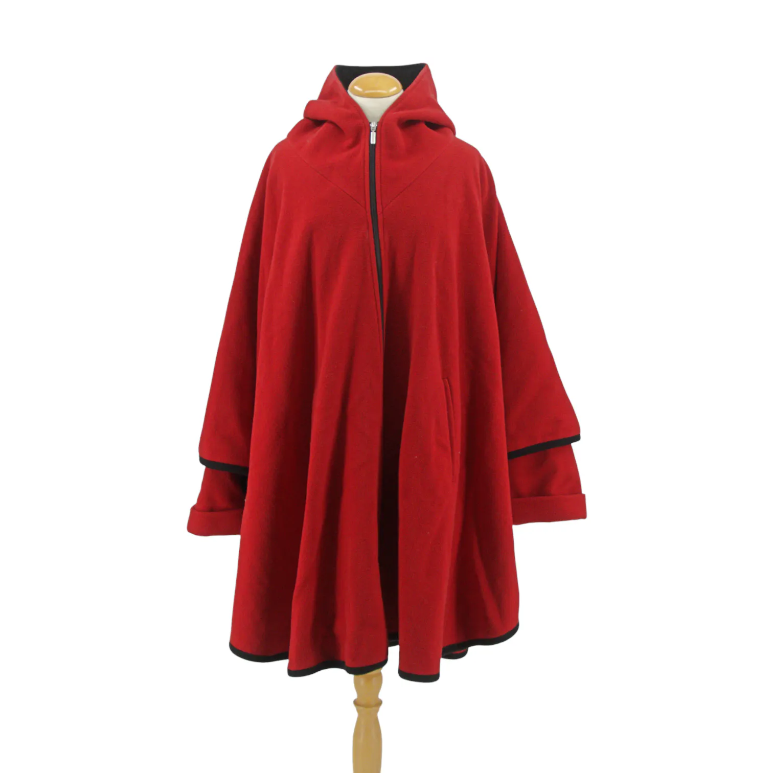 CAPE med ärm och huva, röd, ull/cashmere, märkt stl 36, Erich Fend ...