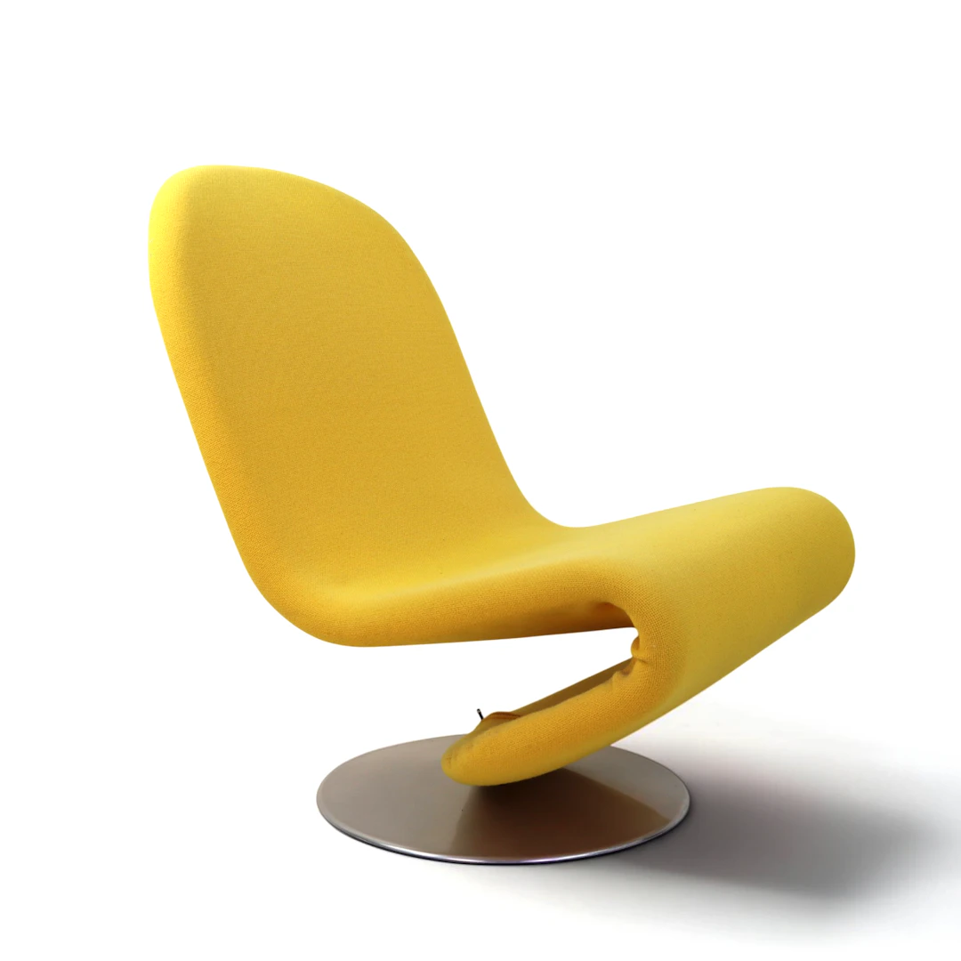VERNER PANTON. Fåtölj, "System 1-2-3", bas av borstat aluminium, snurrbar