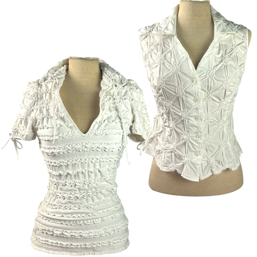 ANNE FONTAINE. Blusar, 2 st, bomull, polyester, uppskattad stl. 38, Paris.