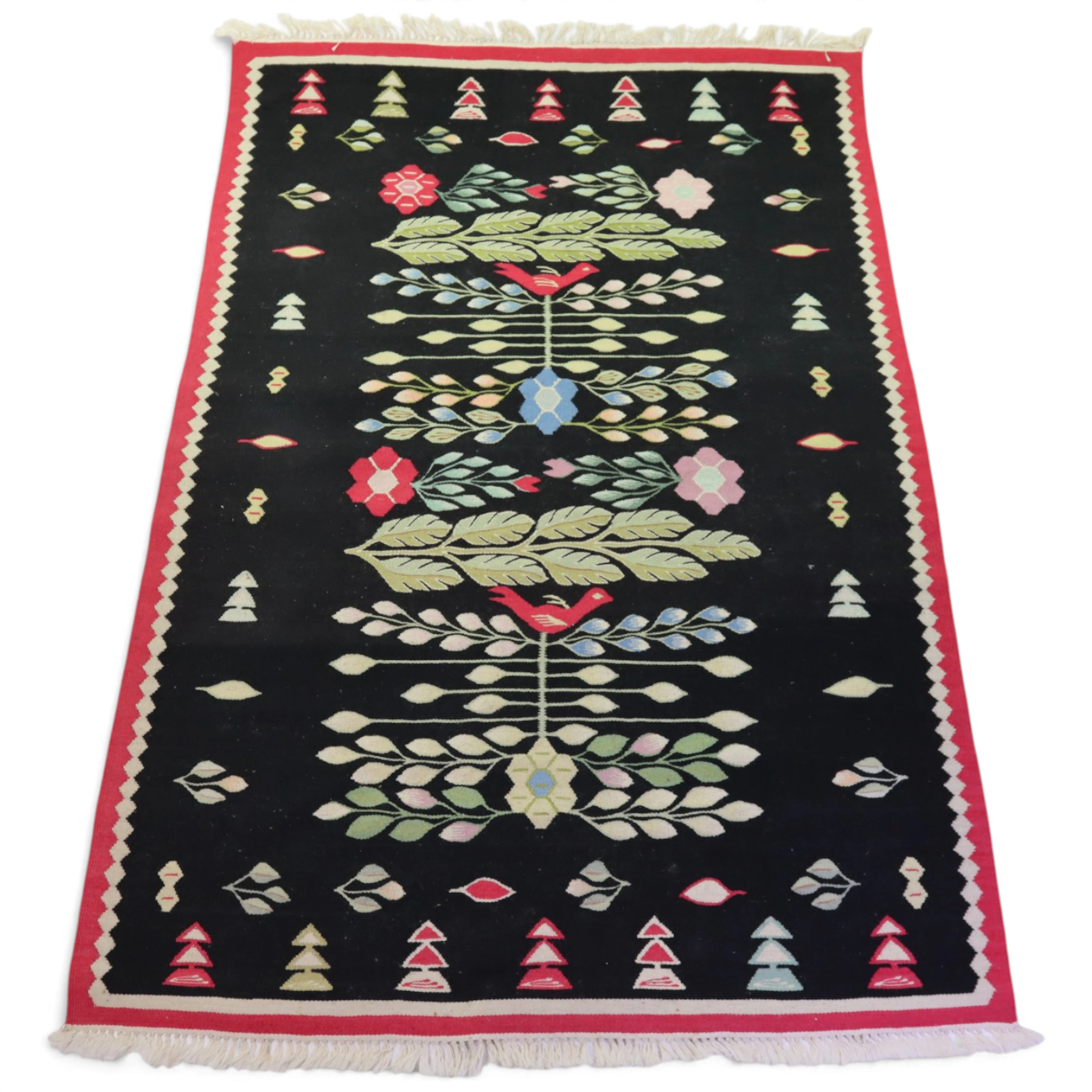 RÖLLAKAN, ull, ca 179 x 122 cm, floralt mönster och stiliserade fåglar.