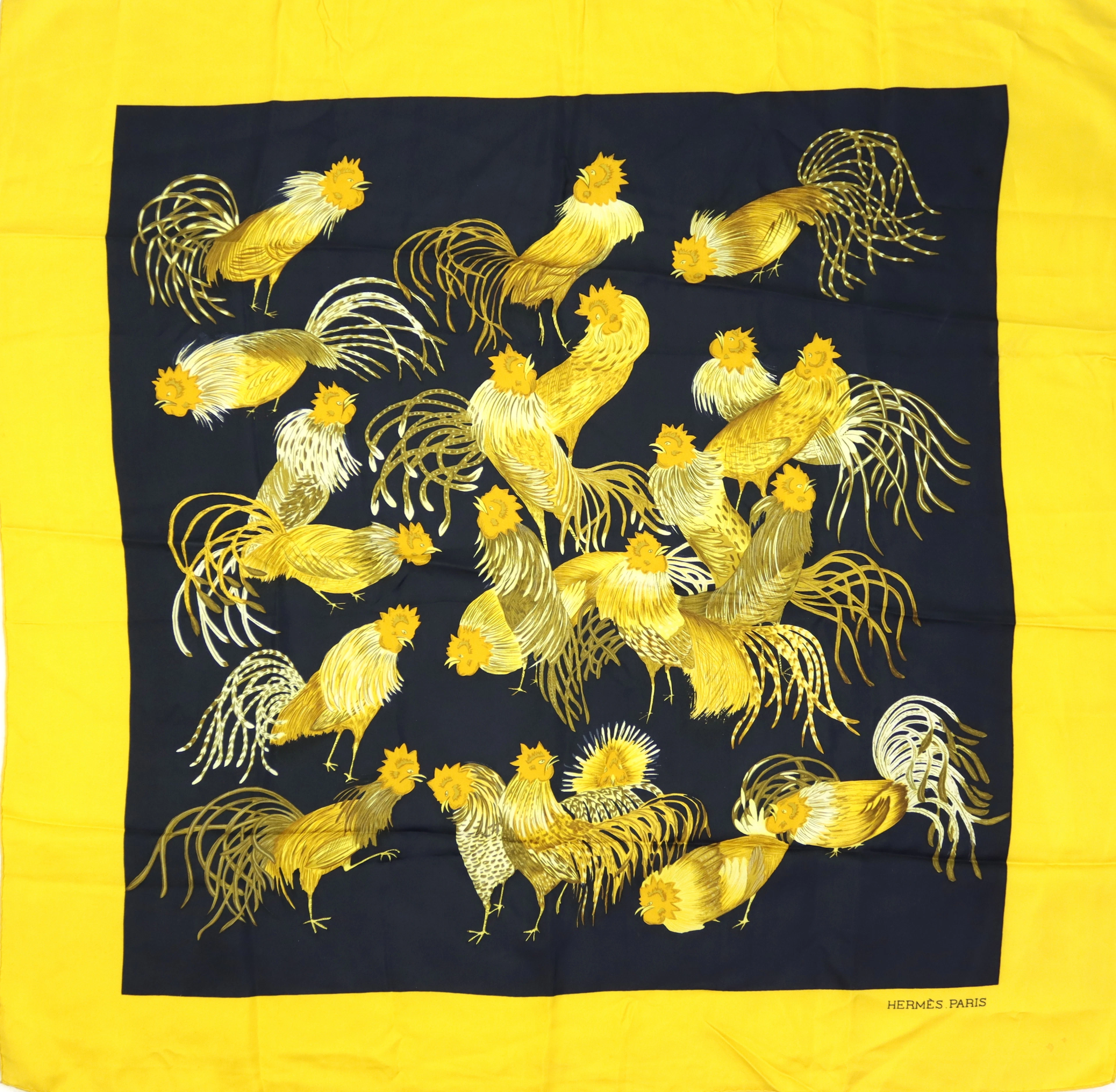 HERMÈS, scarf, siden, "Les Coqs", design av Madame La Torre, 1964.