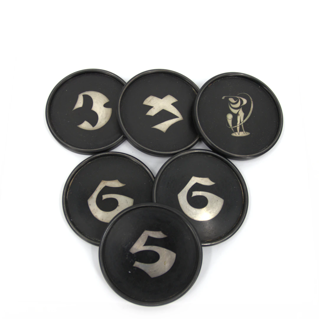 WILHELMINA "TIDDIT" WENDT. Coaster, 6 st. silver/bakelit, Silversmedjan