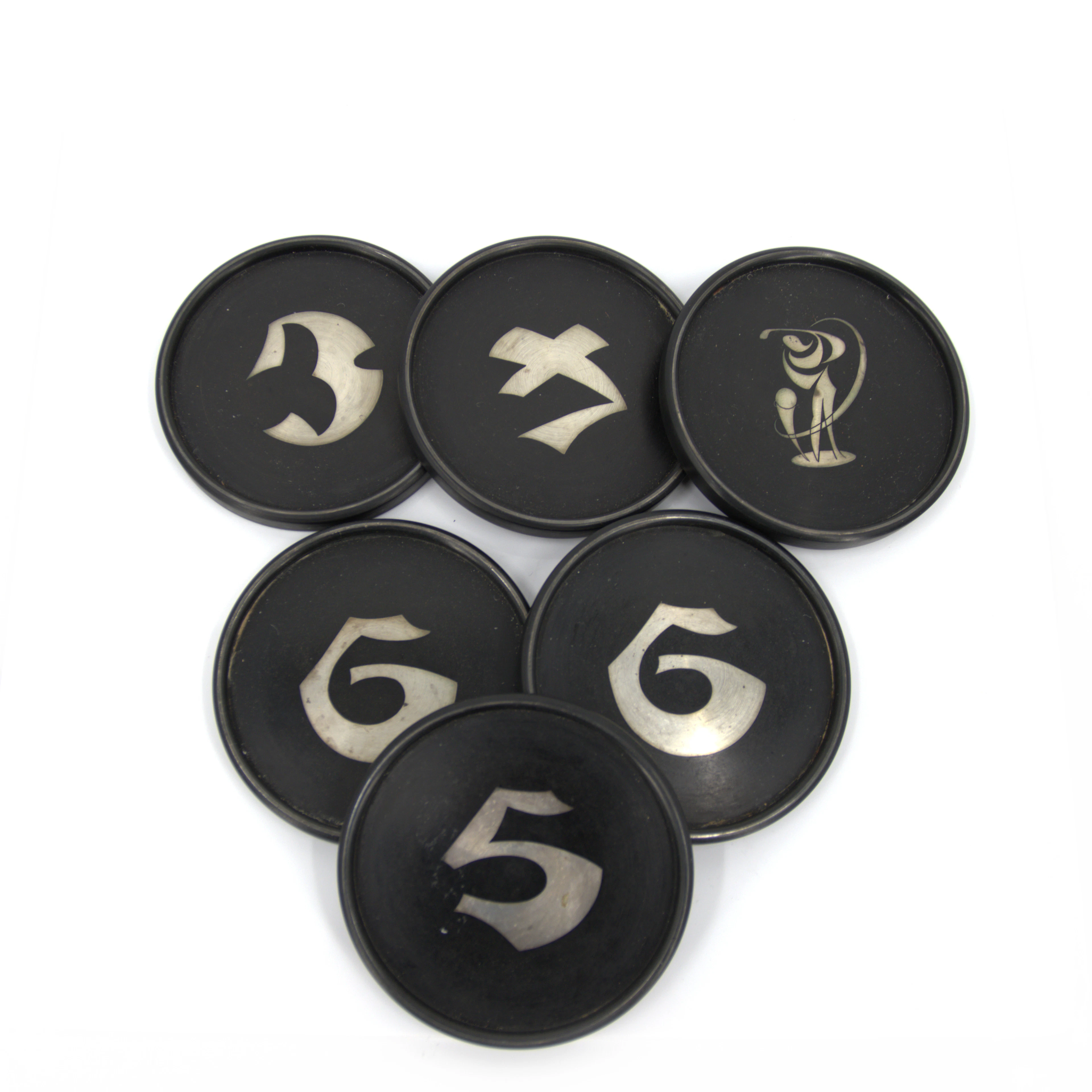 WILHELMINA "TIDDIT" WENDT. Coaster, 6 st. silver/bakelit, Silversmedjan