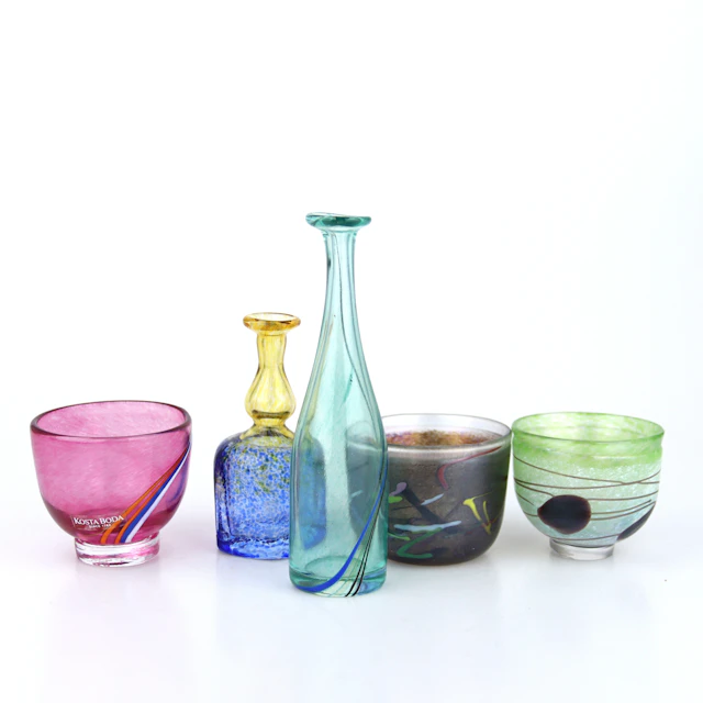 BERTIL VALLIEN. Miniatyrer, 5 delar, glas, Kosta Boda.