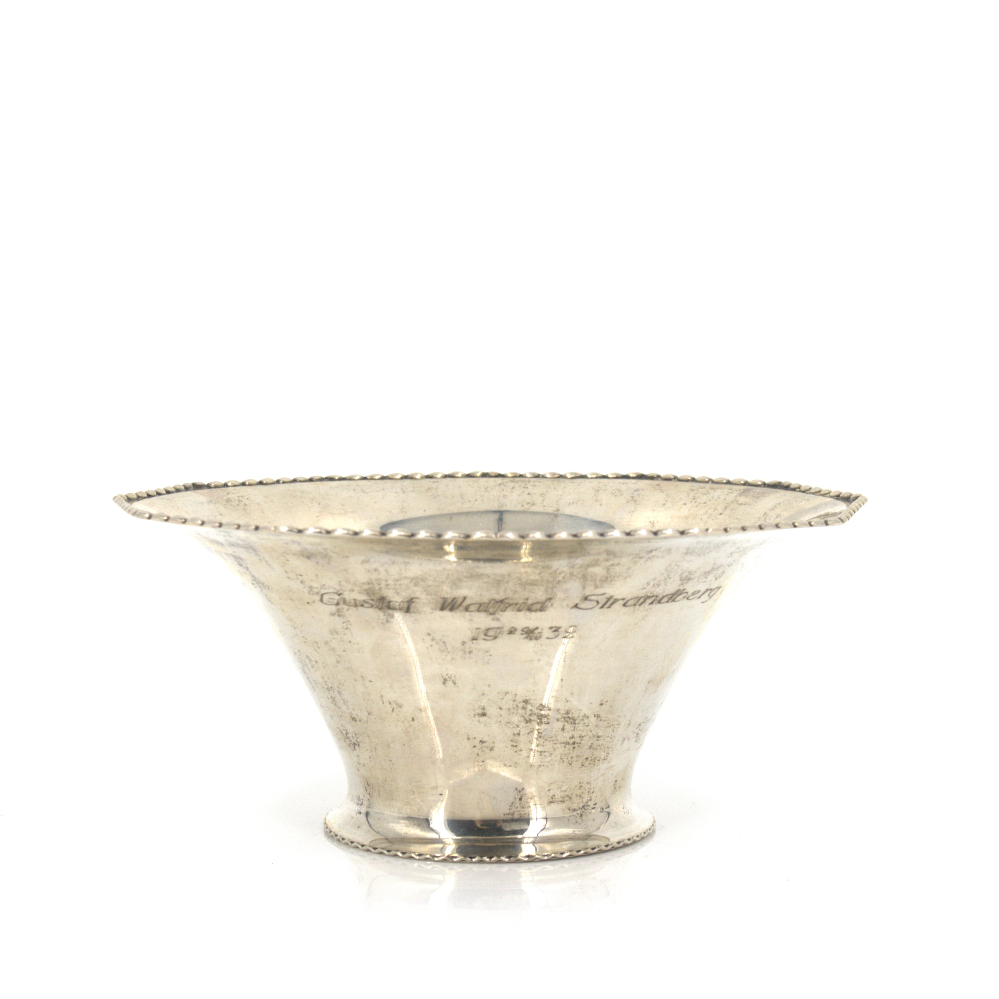SKÅL, silver, gravyr, K G Markströms Guldsmeds AB, Uppsala, 1932.