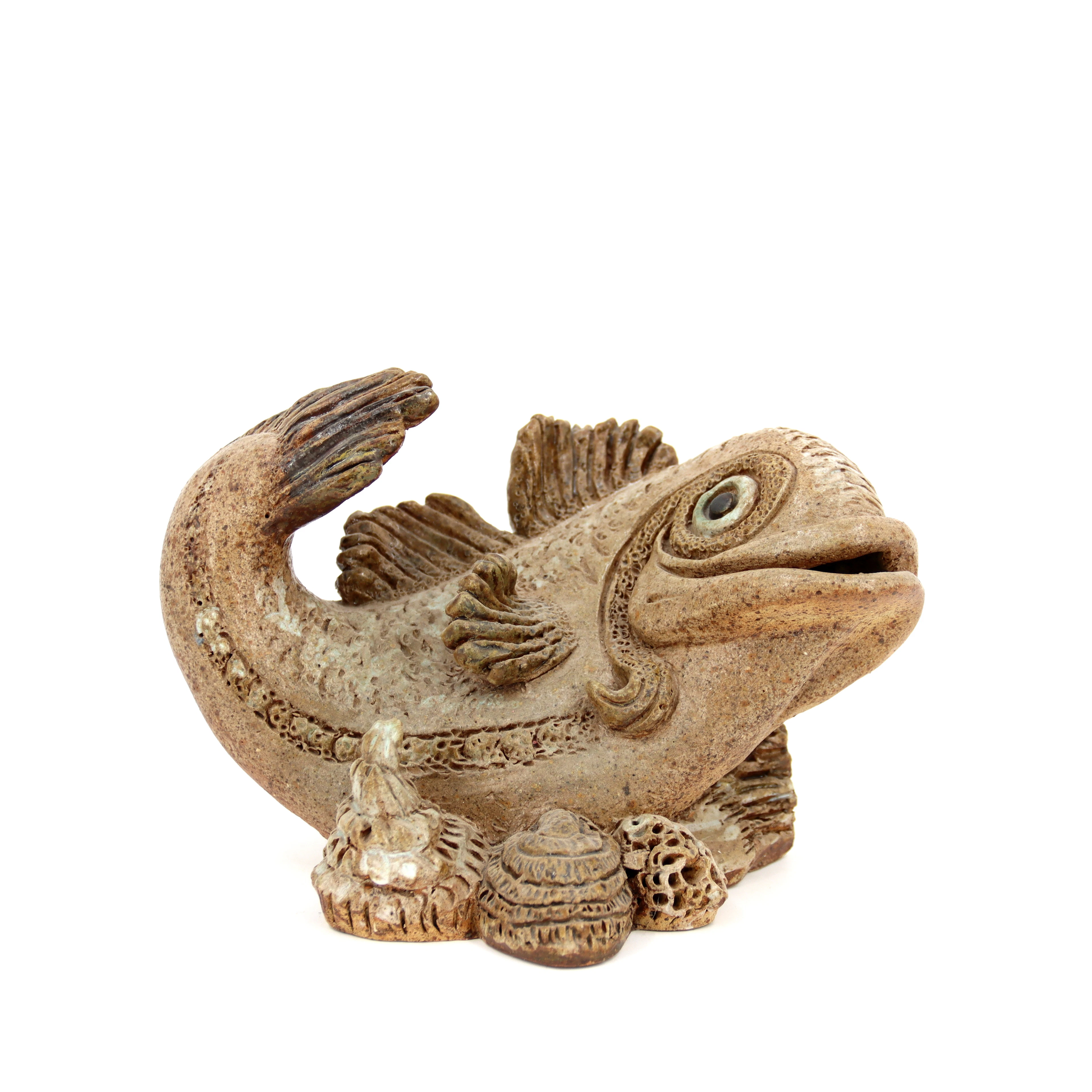 ERIC WALLIN. Skulptur, fisk, stengods, signerad.