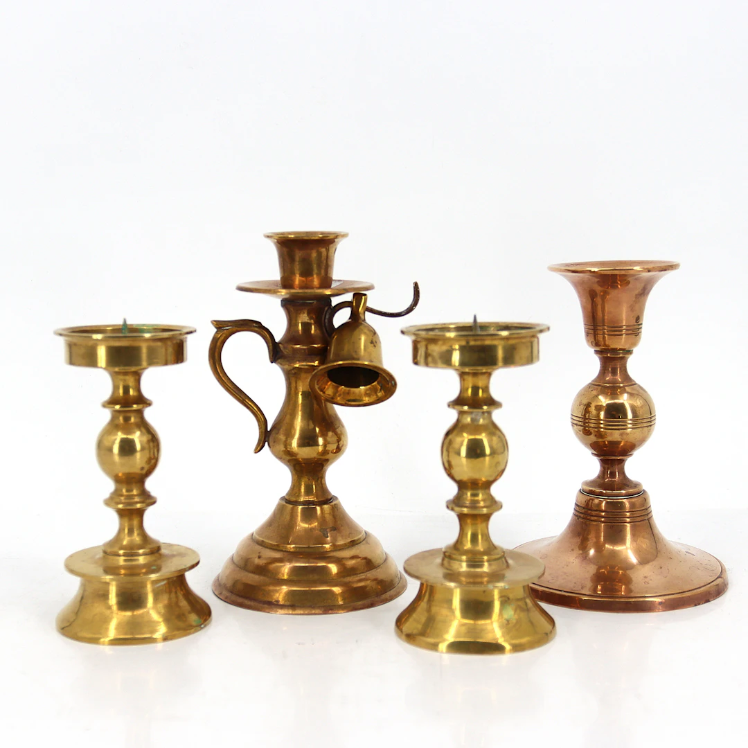 LJUSSTAKAR, 4 delar, mässing, malm, 1900-tal.