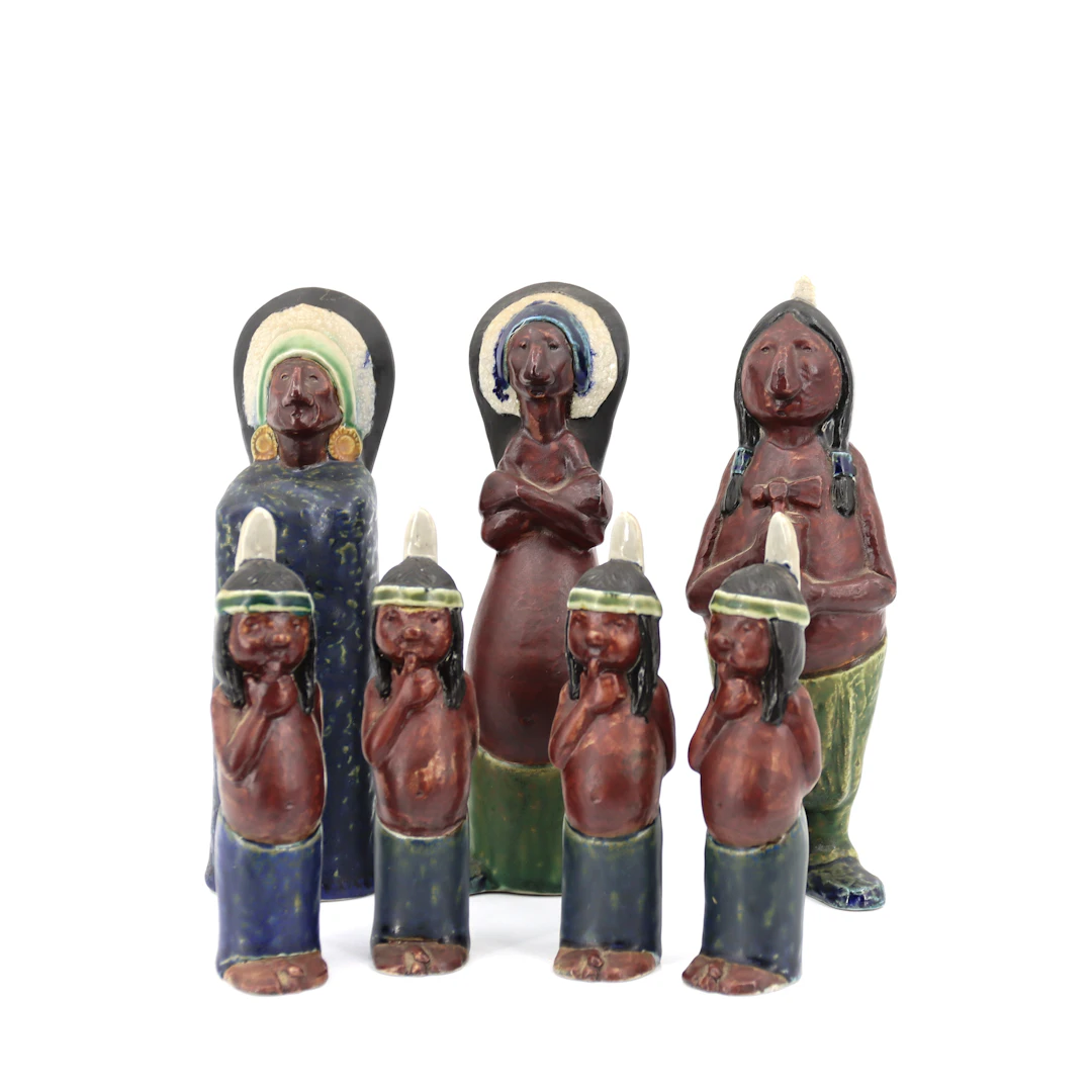 ROLF PALM. Figuriner, 7 st. "Indianer", Stengods, Andersson & Johansson