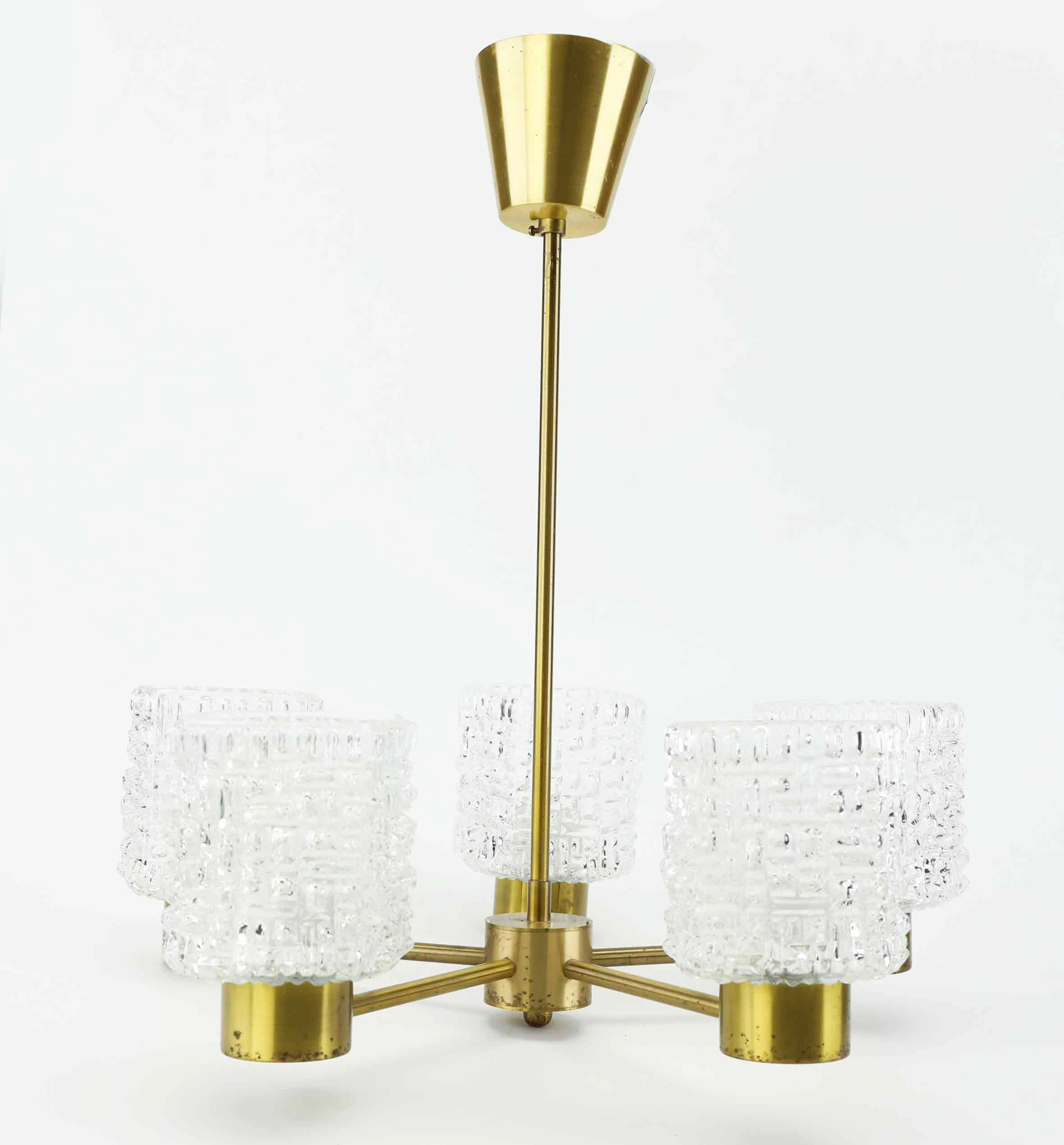 TAKLAMPA, glas, mässing, 1960-tal.