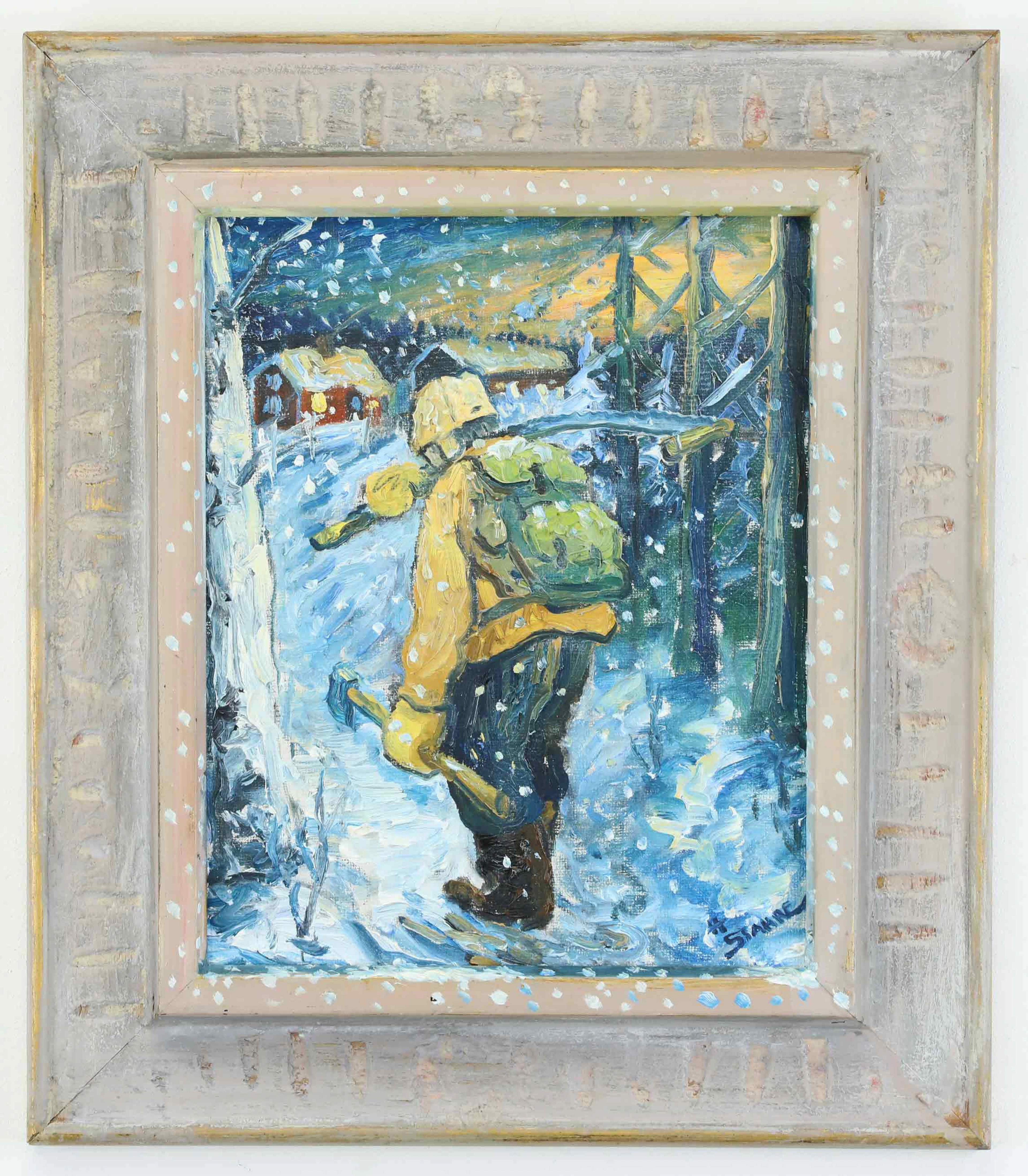 HÅKAN STAHRE. Olja på duk, "De har börjat snöa - jag går hem", signerad.
